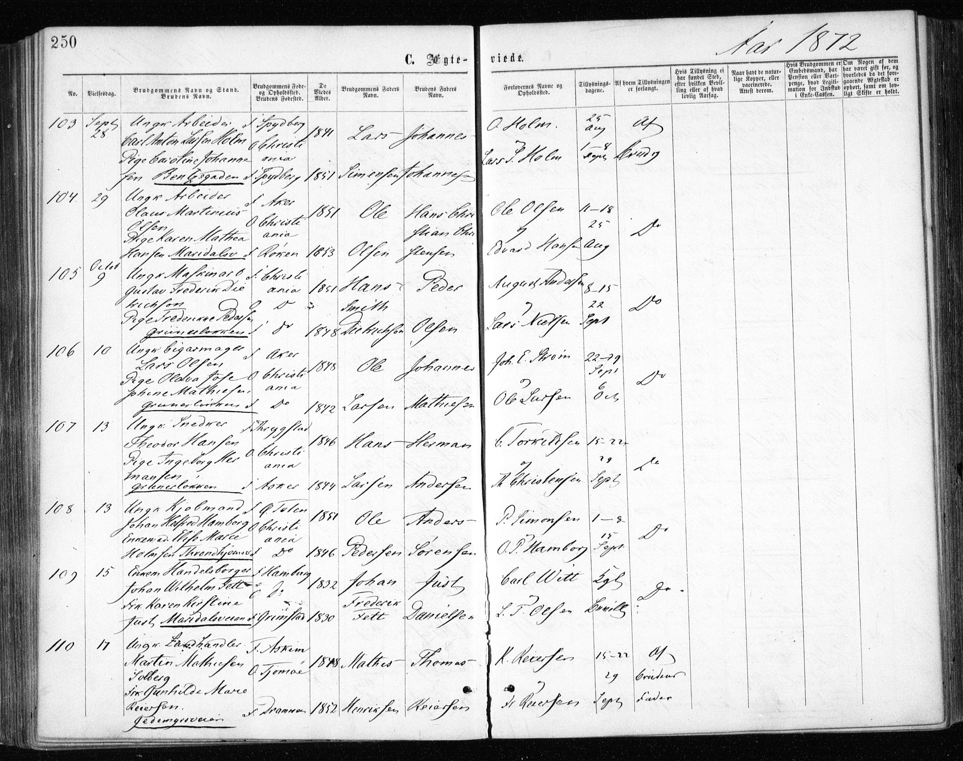 Gamle Aker prestekontor Kirkebøker, AV/SAO-A-10617a/F/L0003: Parish register (official) no. 3, 1865-1873, p. 250