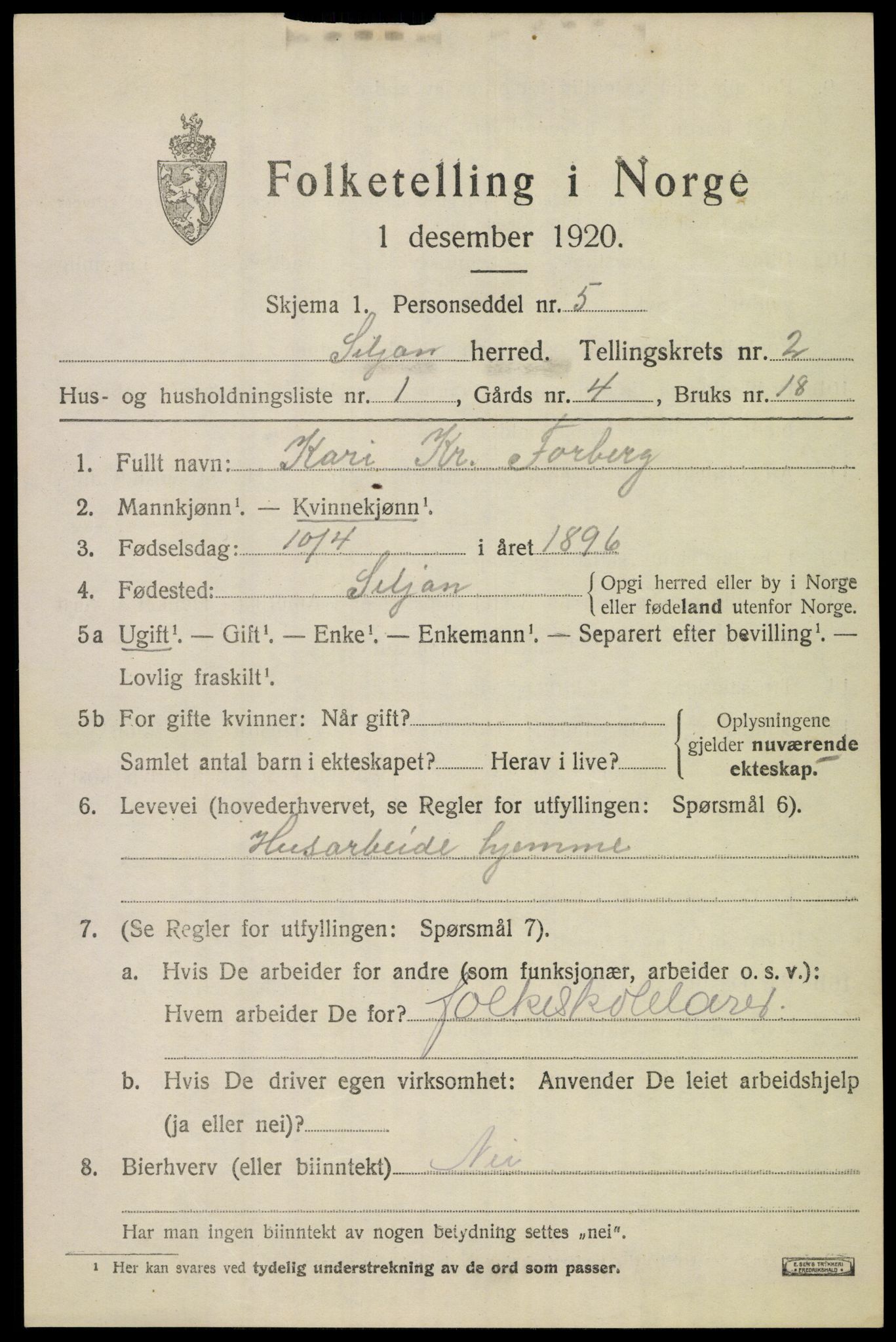 SAKO, 1920 census for Siljan, 1920, p. 937