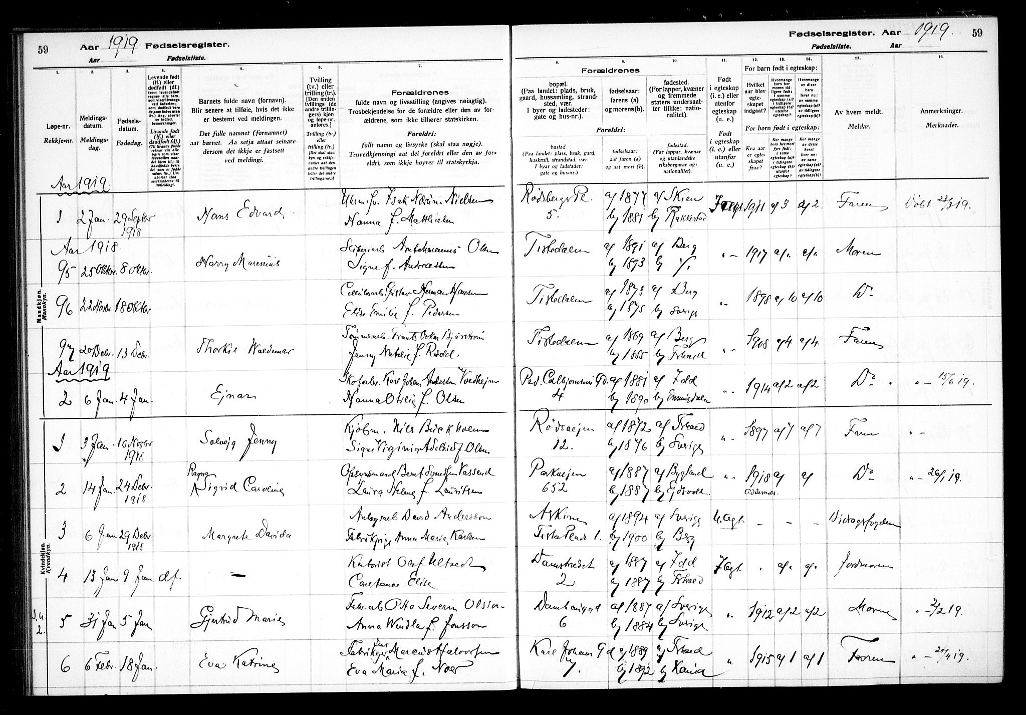 Halden prestekontor Kirkebøker, AV/SAO-A-10909/J/Ja/L0001: Birth register no. I 1, 1916-1925, p. 59