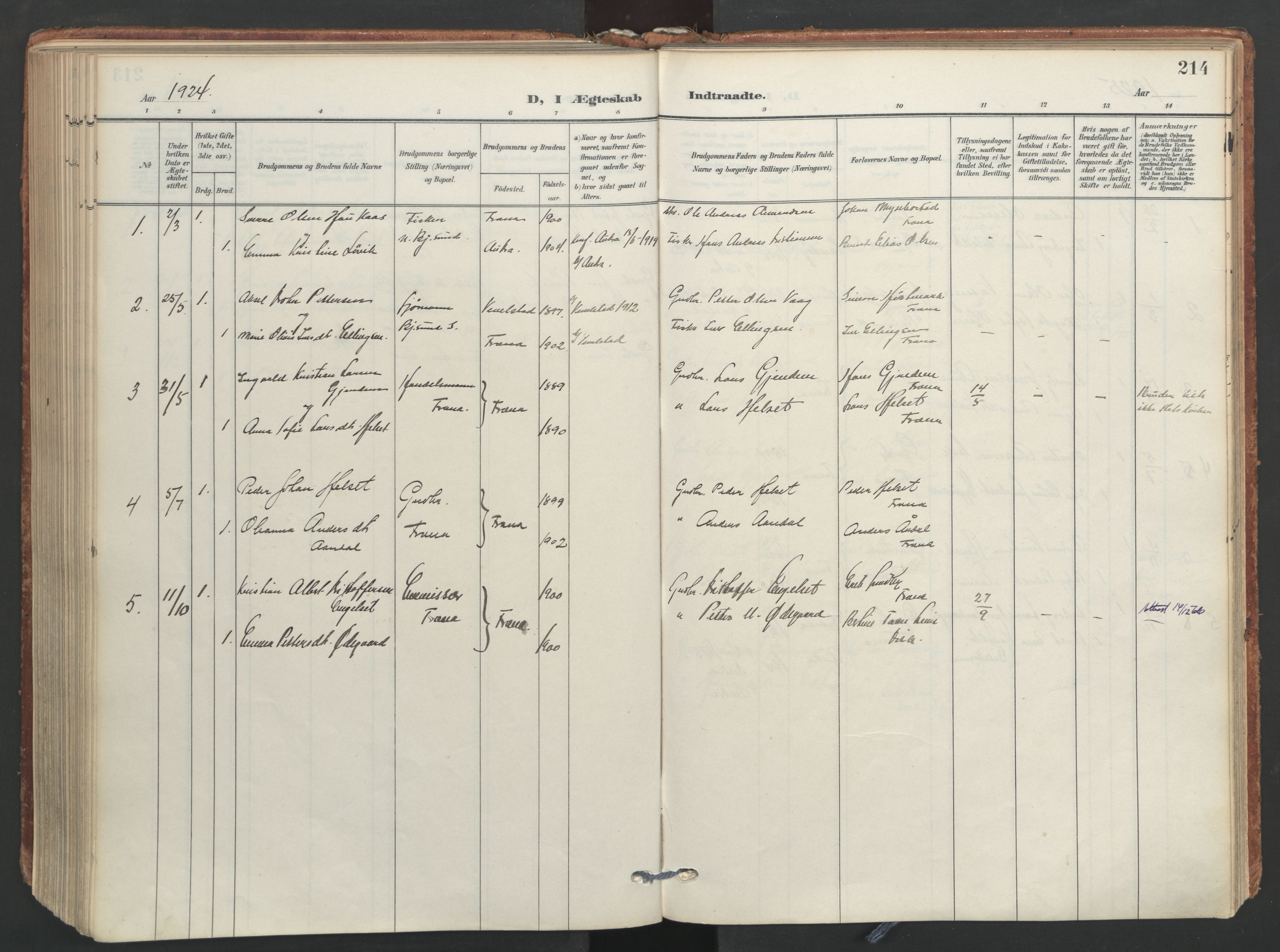 Ministerialprotokoller, klokkerbøker og fødselsregistre - Møre og Romsdal, AV/SAT-A-1454/565/L0751: Parish register (official) no. 565A05, 1905-1979, p. 214