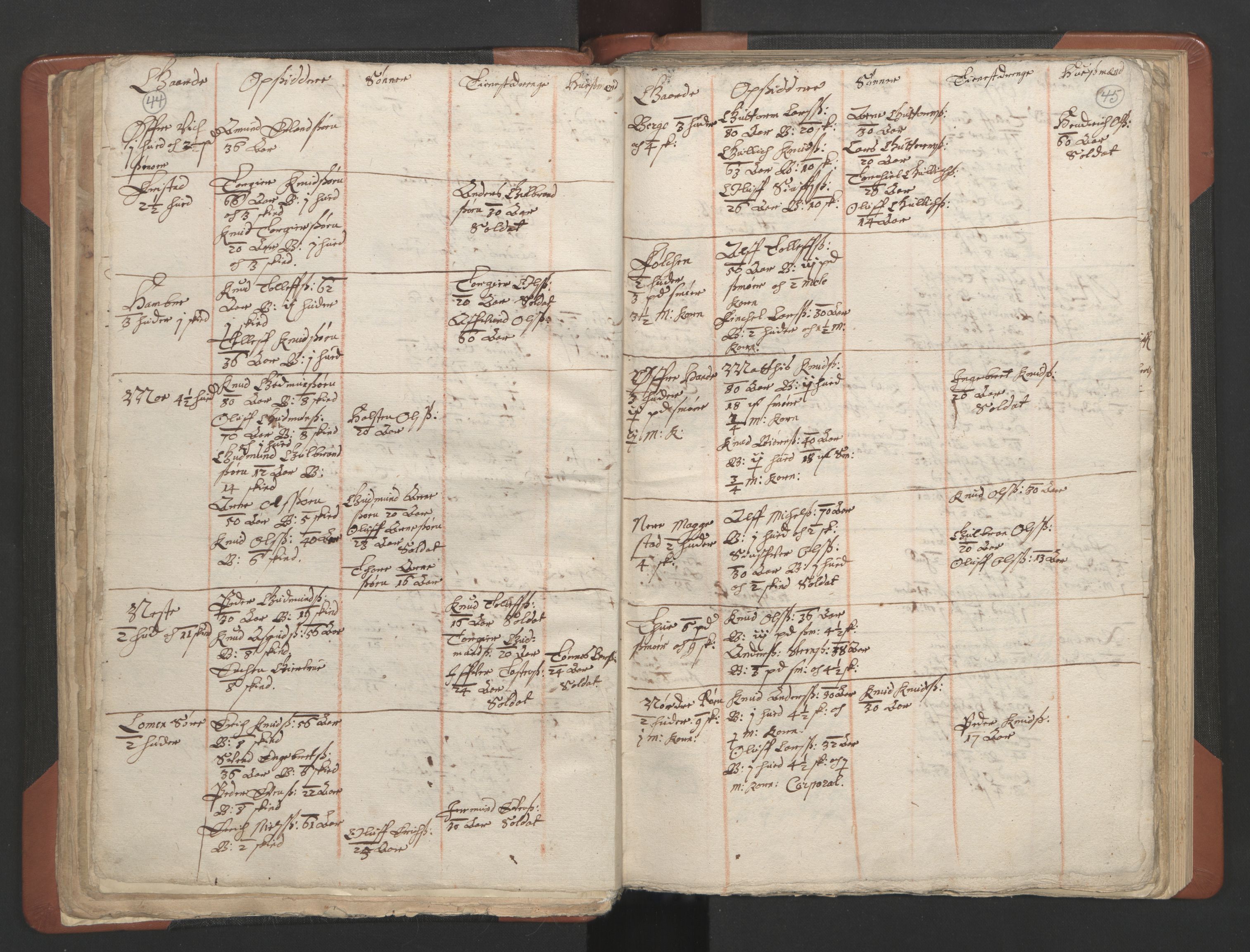 RA, Vicar's Census 1664-1666, no. 8: Valdres deanery, 1664-1666, p. 44-45