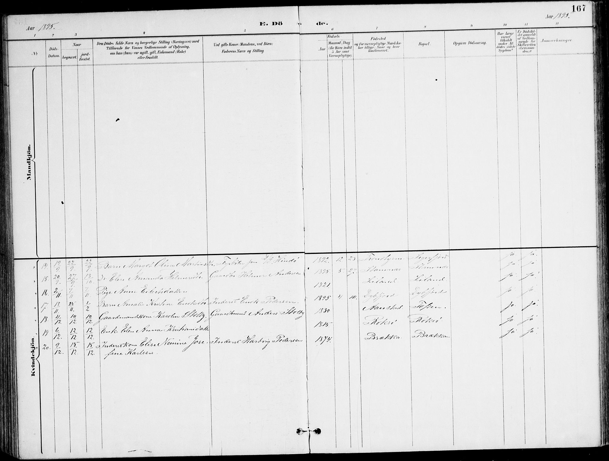 Ministerialprotokoller, klokkerbøker og fødselsregistre - Nordland, AV/SAT-A-1459/895/L1372: Parish register (official) no. 895A07, 1894-1914, p. 167