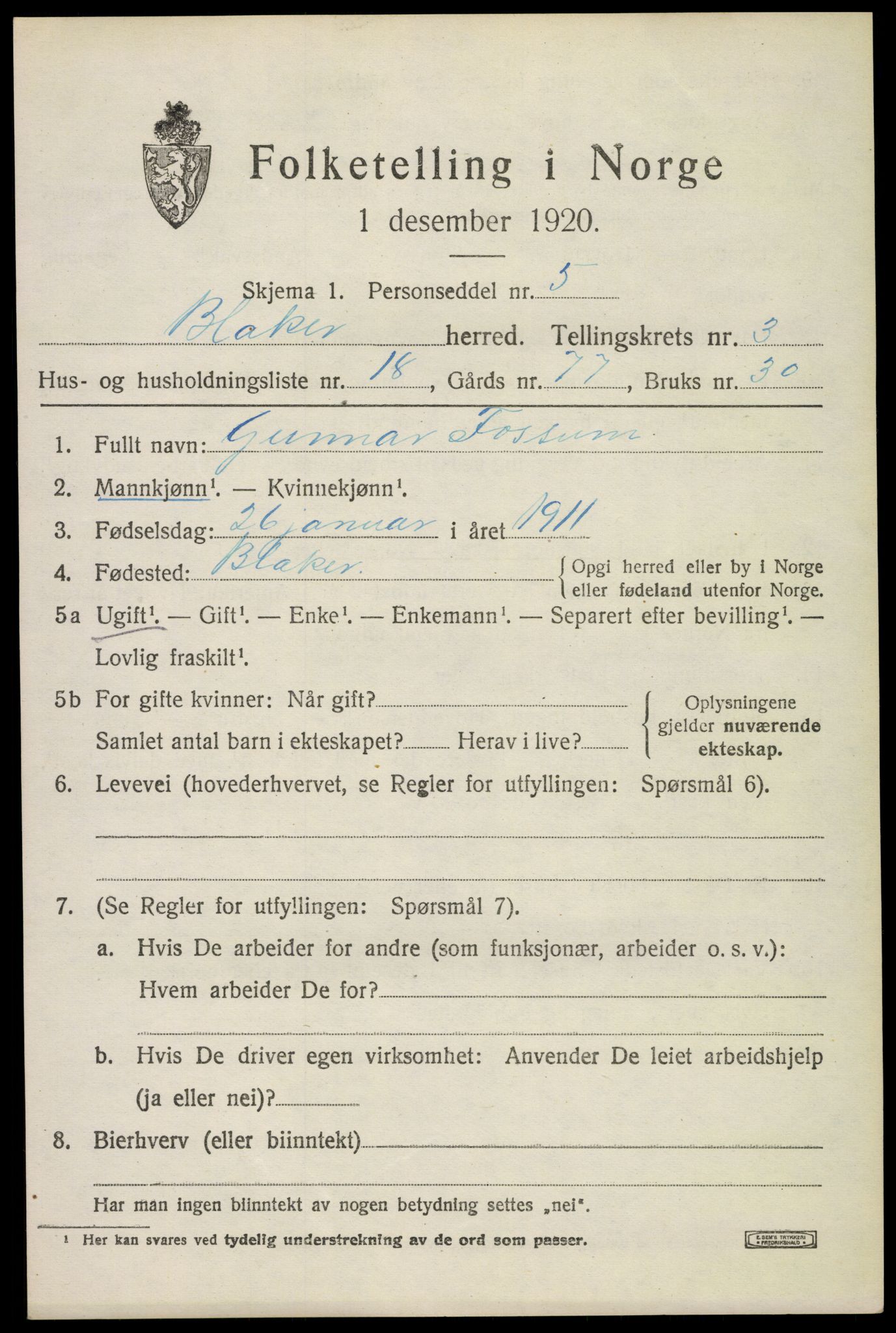 SAO, 1920 census for Blaker, 1920, p. 2469