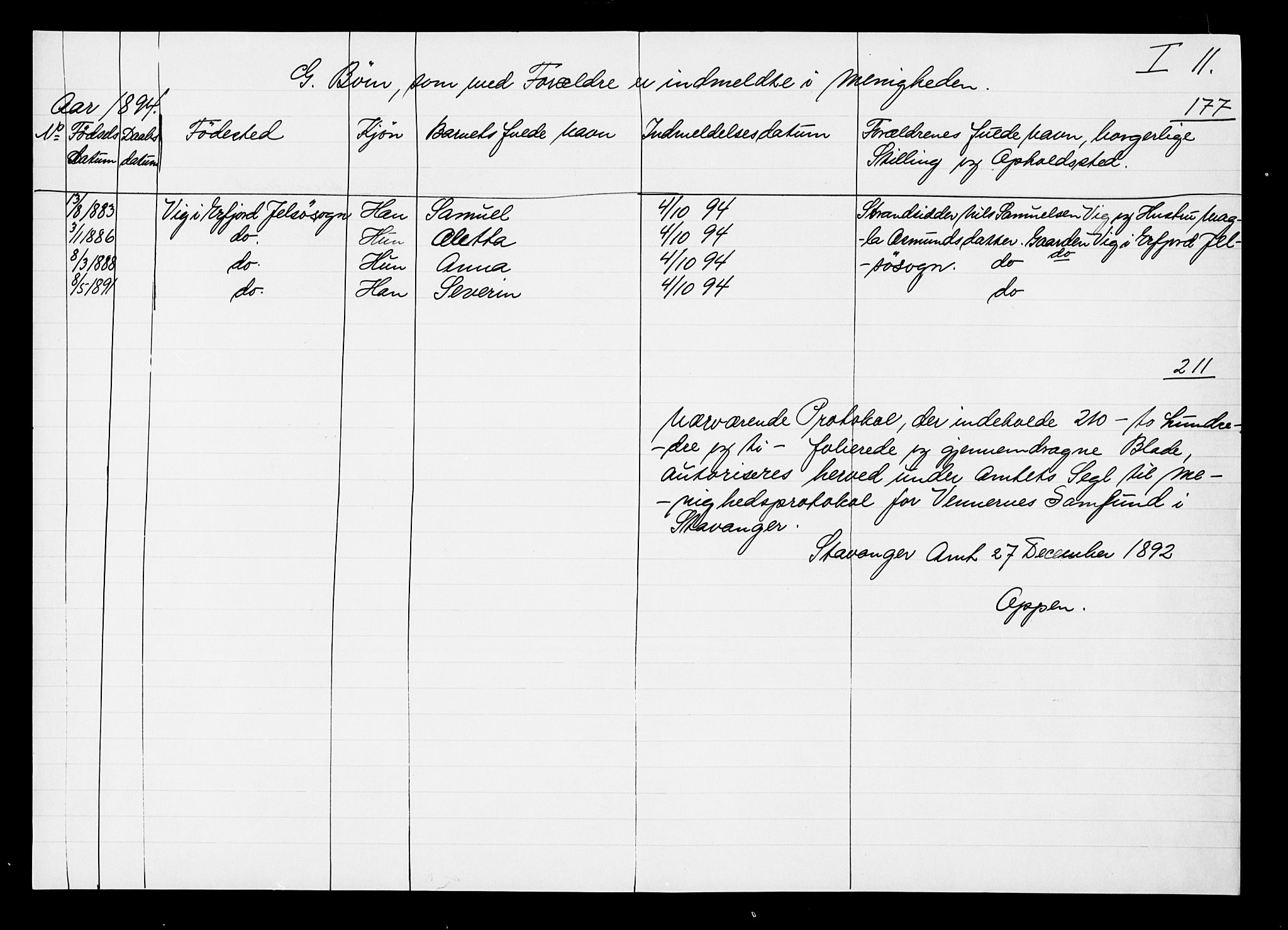 Pa 0160 - Vennenes Samfunn, Stavanger, AV/SAST-A-100269/F: Dissenter register no. -, 1840-1900