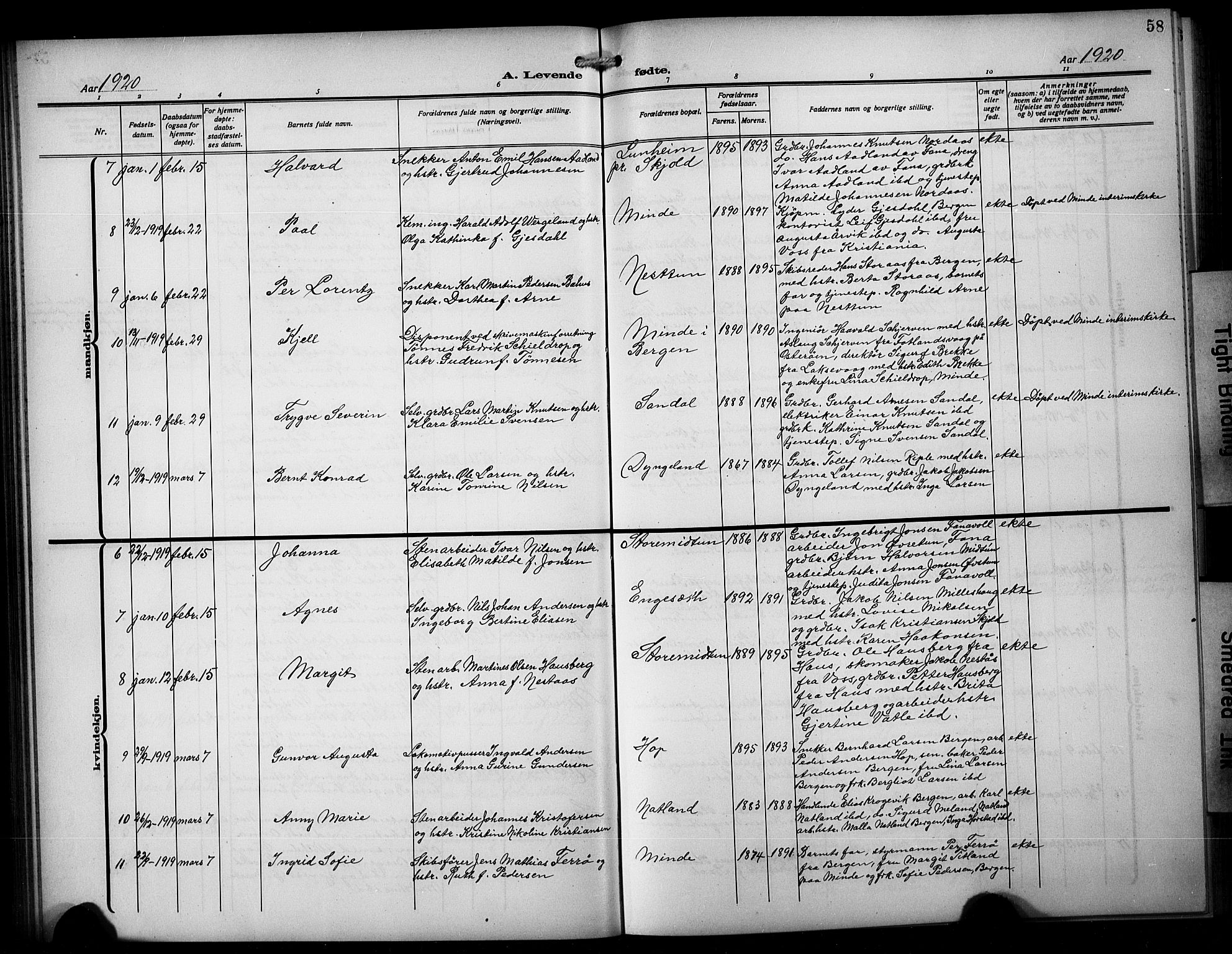 Birkeland Sokneprestembete, AV/SAB-A-74601/H/Hab: Parish register (copy) no. A 7, 1916-1923, p. 58