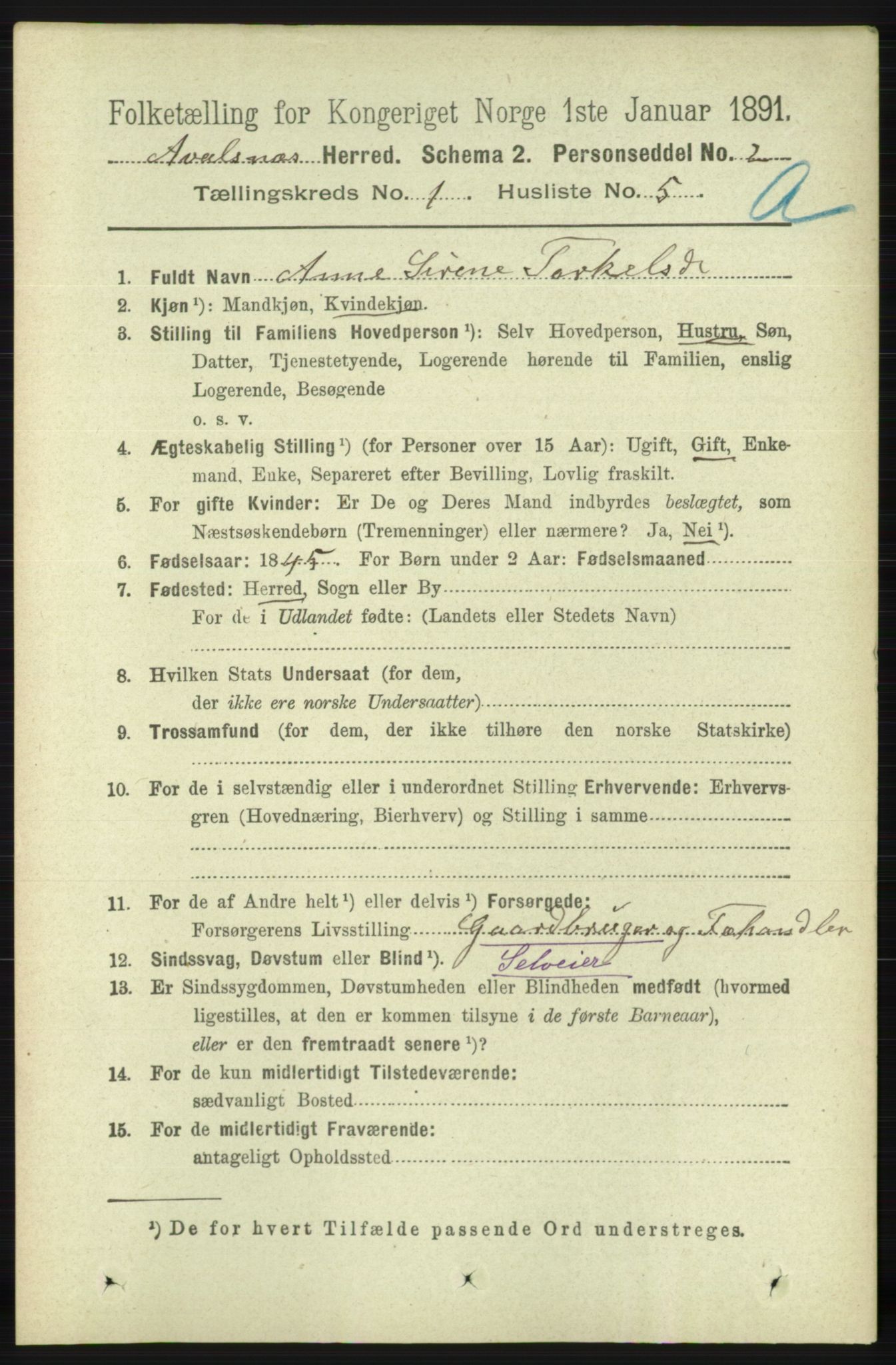 RA, 1891 census for 1147 Avaldsnes, 1891, p. 192
