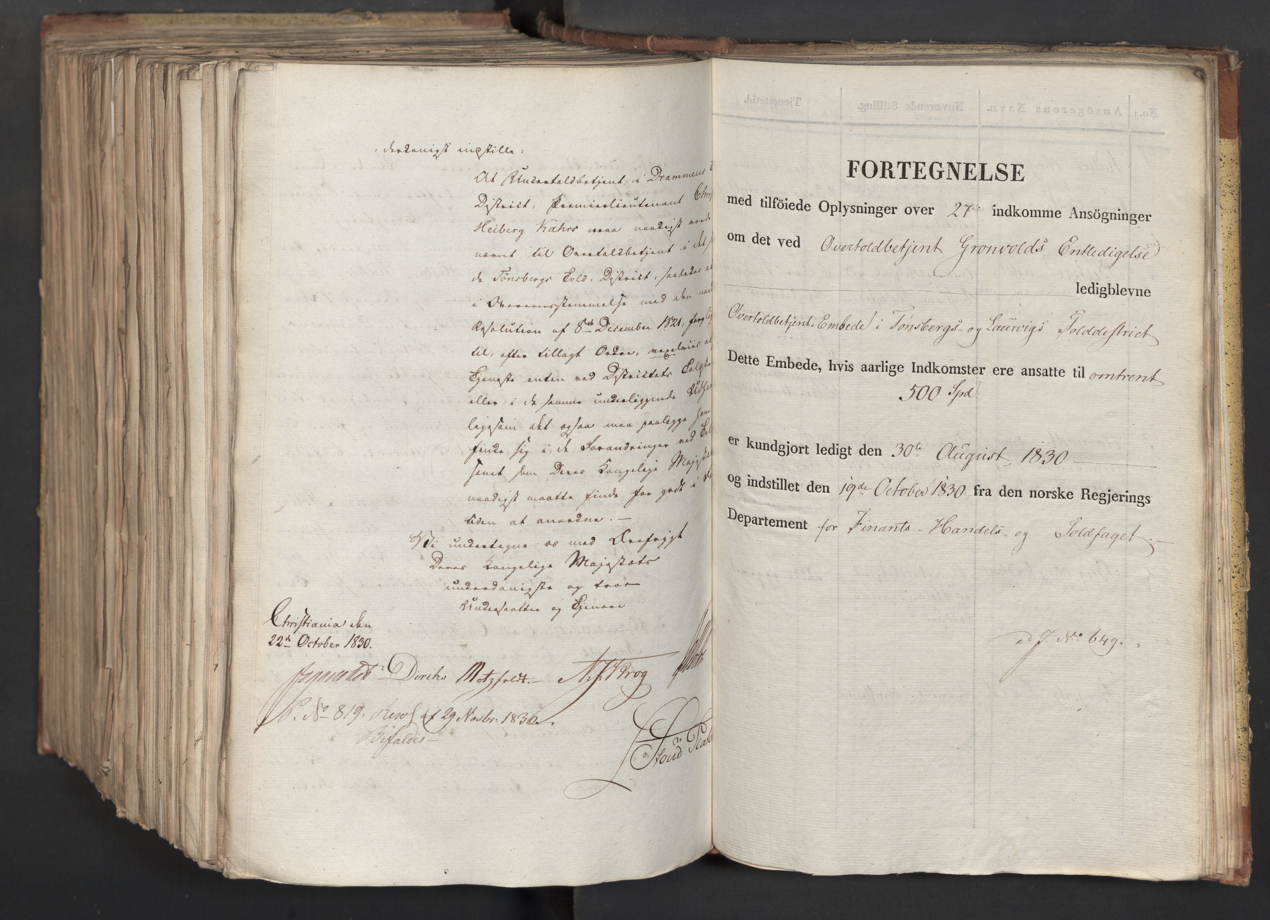 Statsrådsavdelingen i Stockholm, AV/RA-S-1003/D/Da/L0067: Regjeringsinnstillinger nr. 450-659, 1830, p. 708