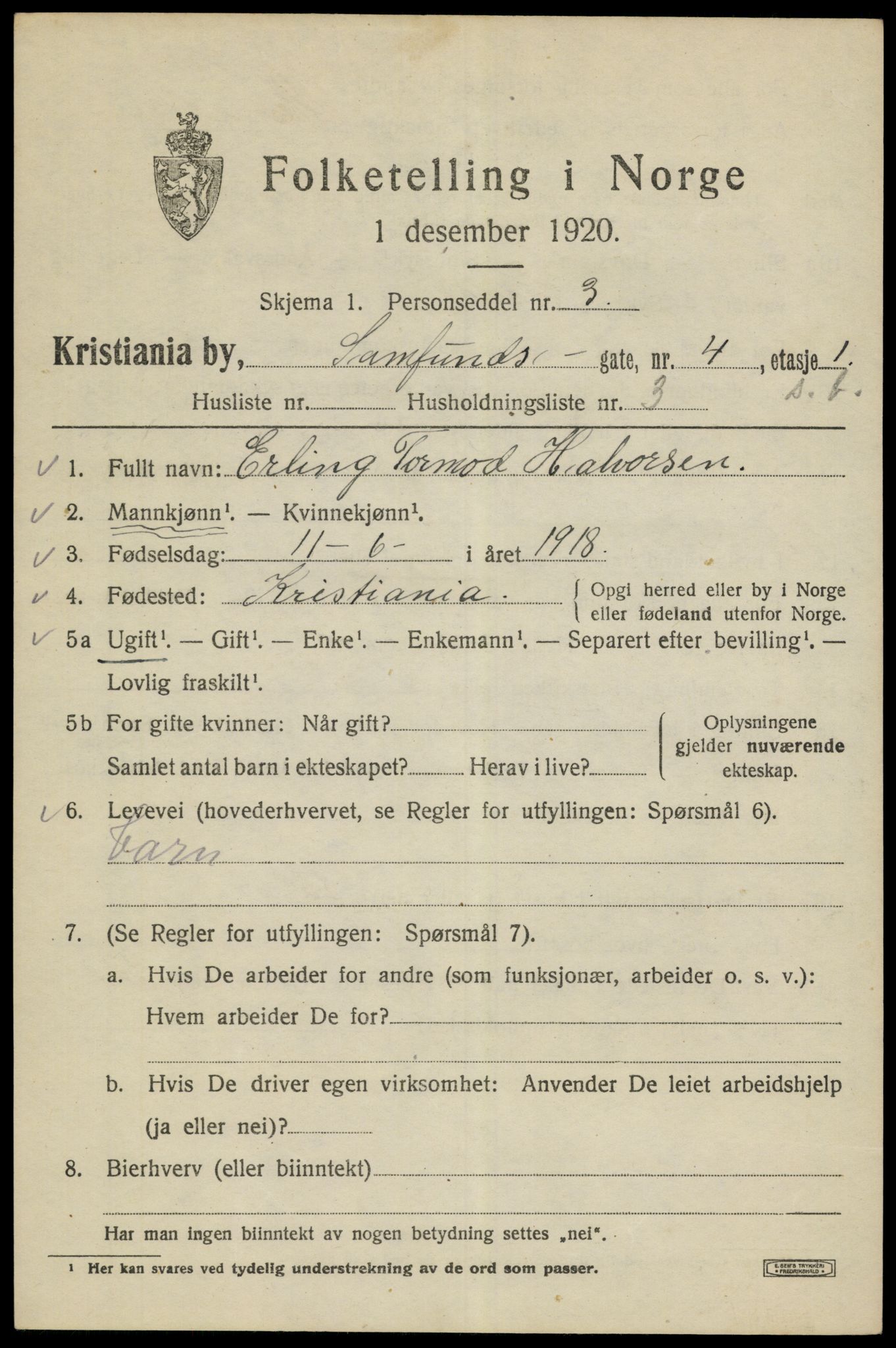 SAO, 1920 census for Kristiania, 1920, p. 477635