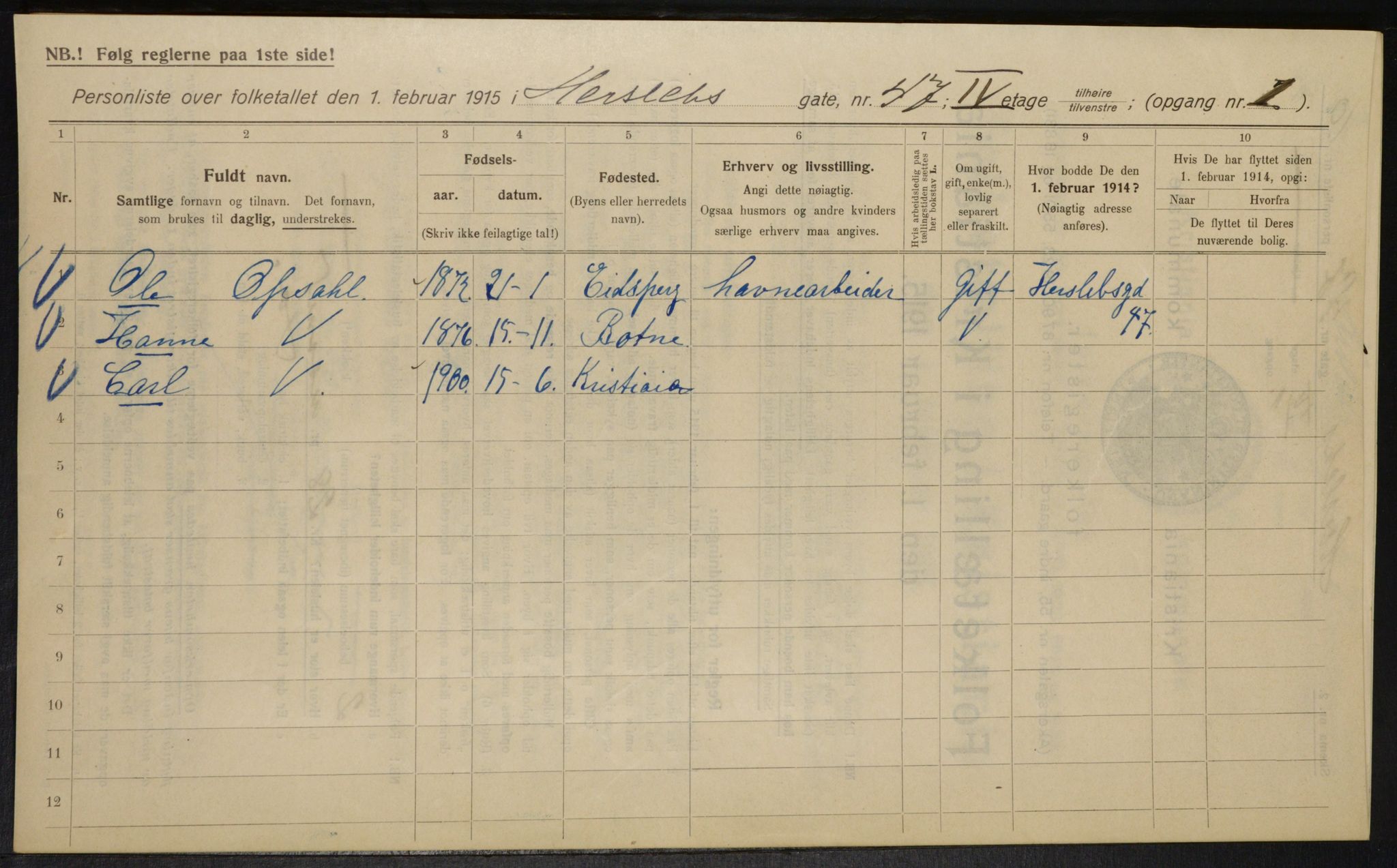 OBA, Municipal Census 1915 for Kristiania, 1915, p. 39432