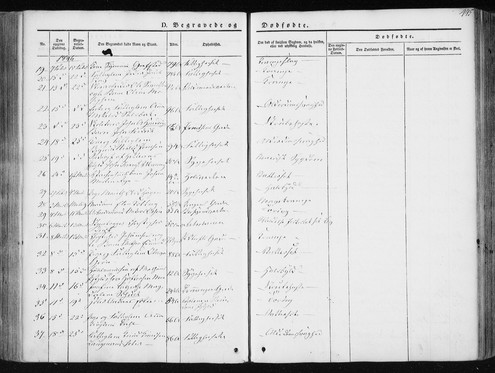 Ministerialprotokoller, klokkerbøker og fødselsregistre - Sør-Trøndelag, SAT/A-1456/601/L0049: Parish register (official) no. 601A17, 1839-1847, p. 445