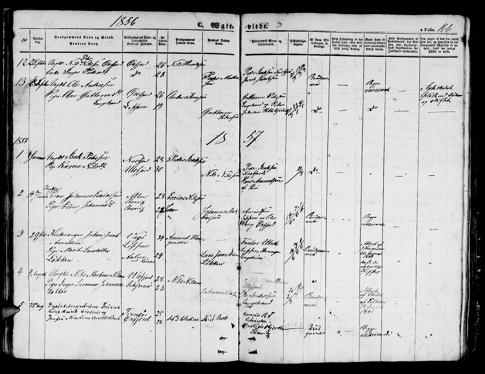 Loppa sokneprestkontor, SATØ/S-1339/H/Hb/L0002klokker: Parish register (copy) no. 2, 1850-1880, p. 166