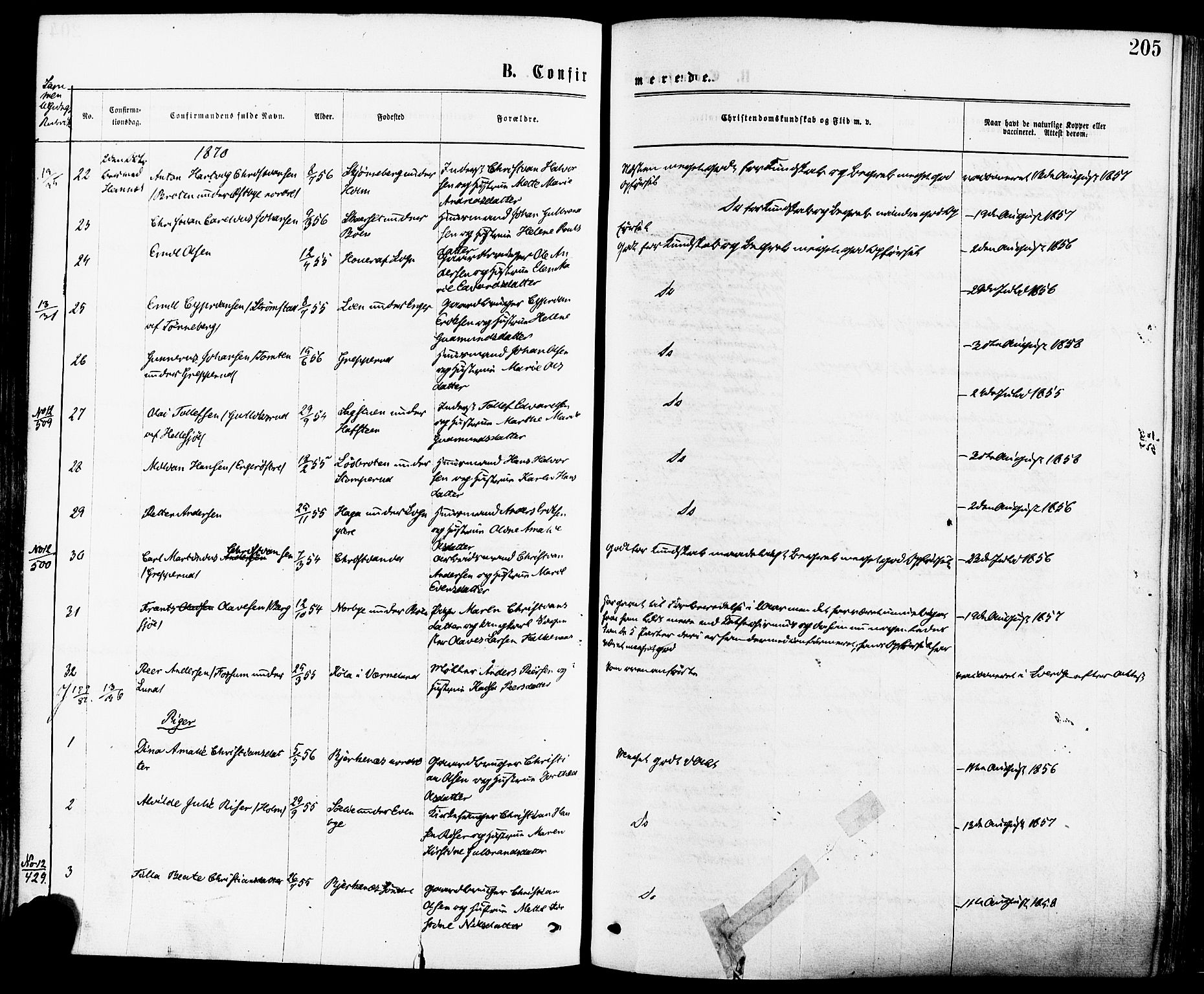 Høland prestekontor Kirkebøker, AV/SAO-A-10346a/F/Fa/L0012.a: Parish register (official) no. I 12A, 1869-1879, p. 205