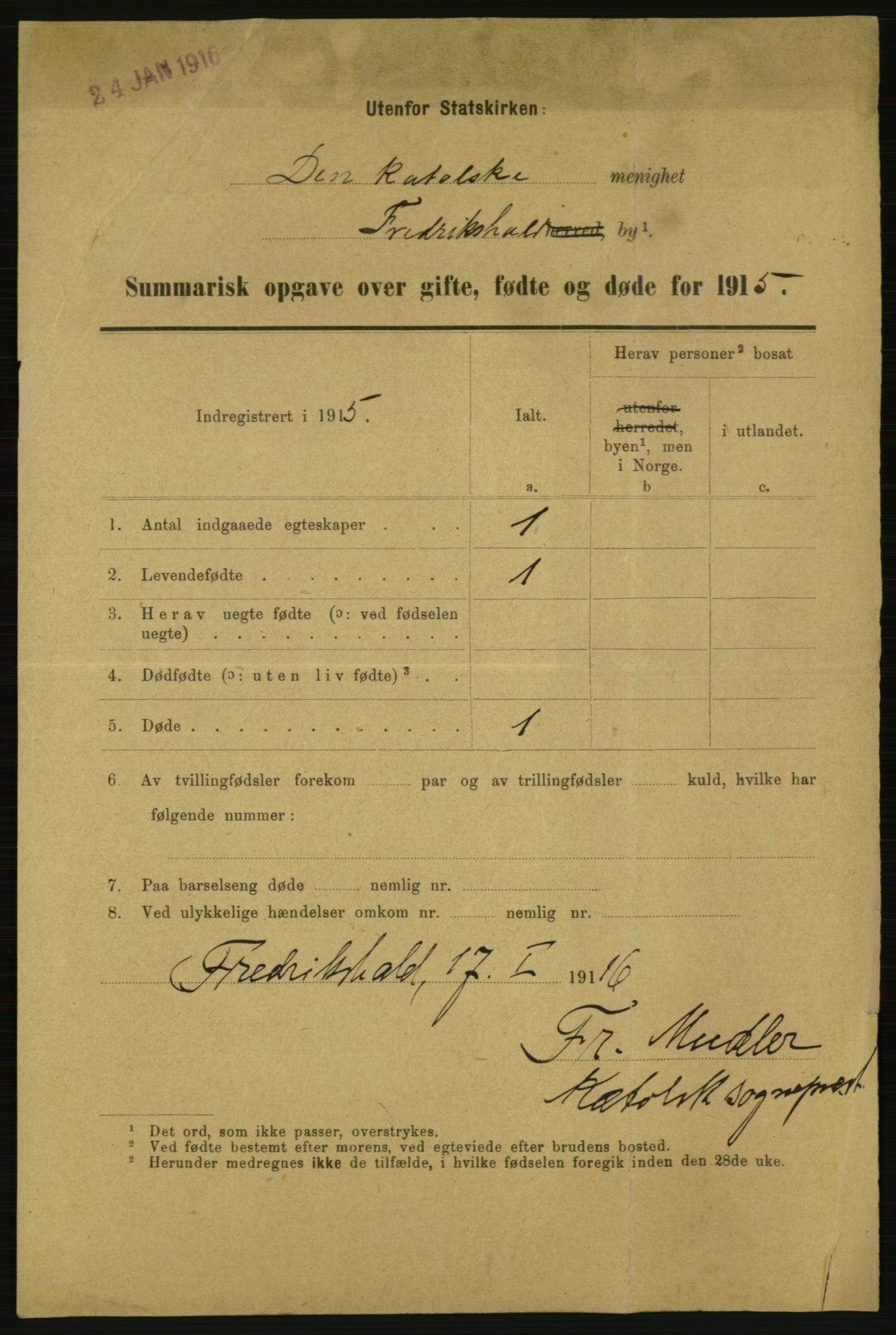 Statistisk sentralbyrå, Sosiodemografiske emner, Befolkning, AV/RA-S-2228/E/L0013: Fødte, gifte, døde dissentere., 1915, p. 4641