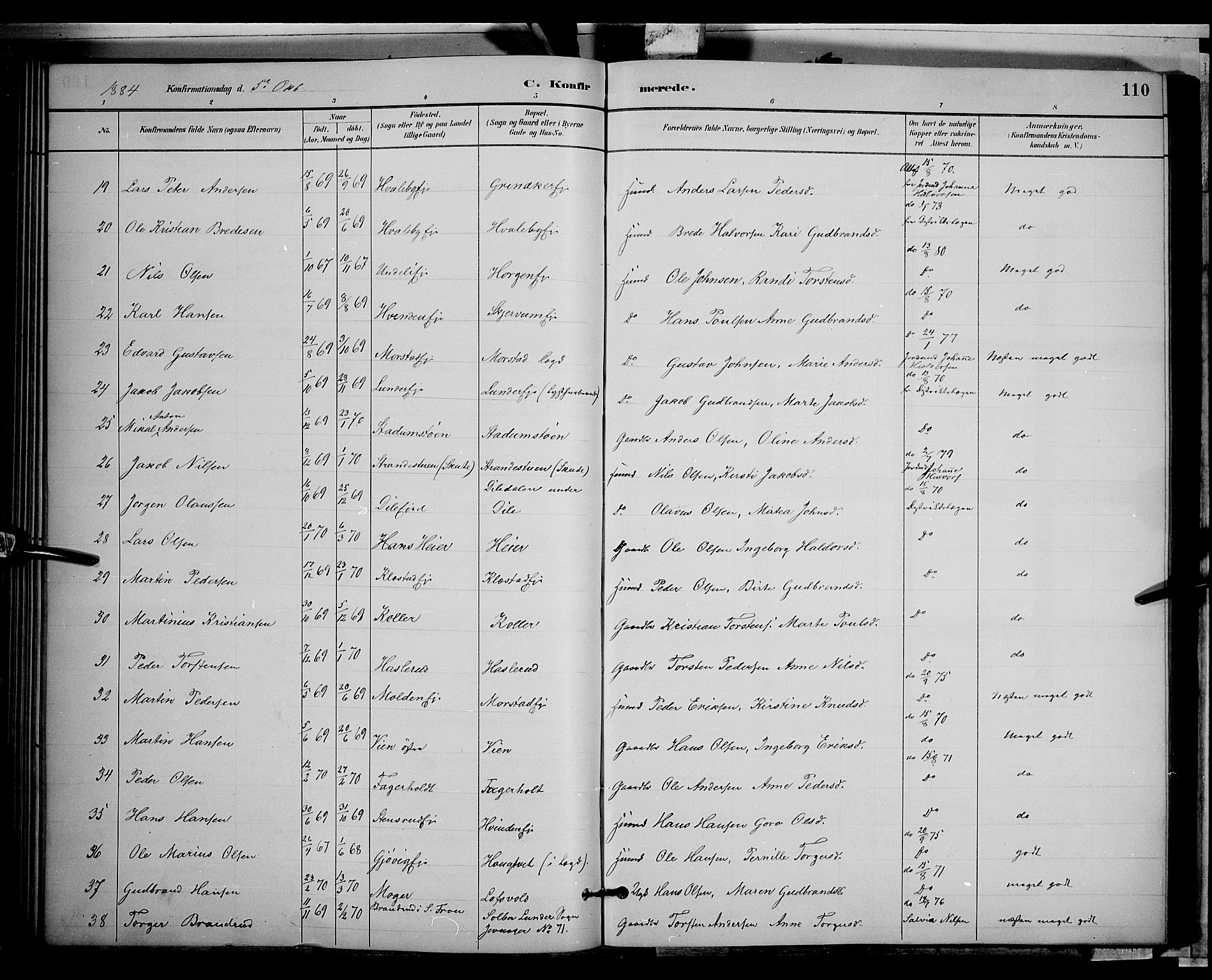 Gran prestekontor, SAH/PREST-112/H/Ha/Hab/L0002: Parish register (copy) no. 2, 1879-1892, p. 110