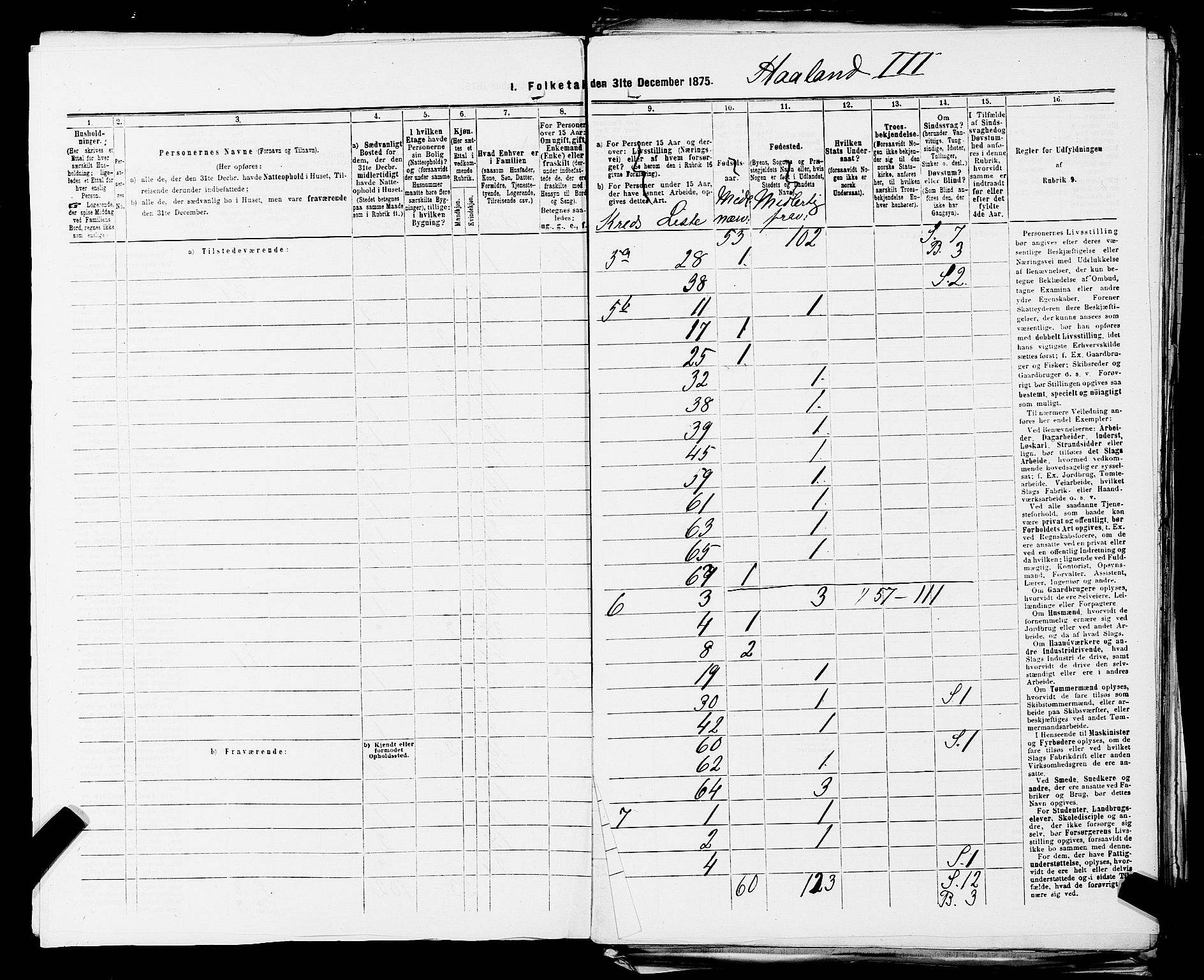 SAST, 1875 census for 1124P Håland, 1875, p. 9