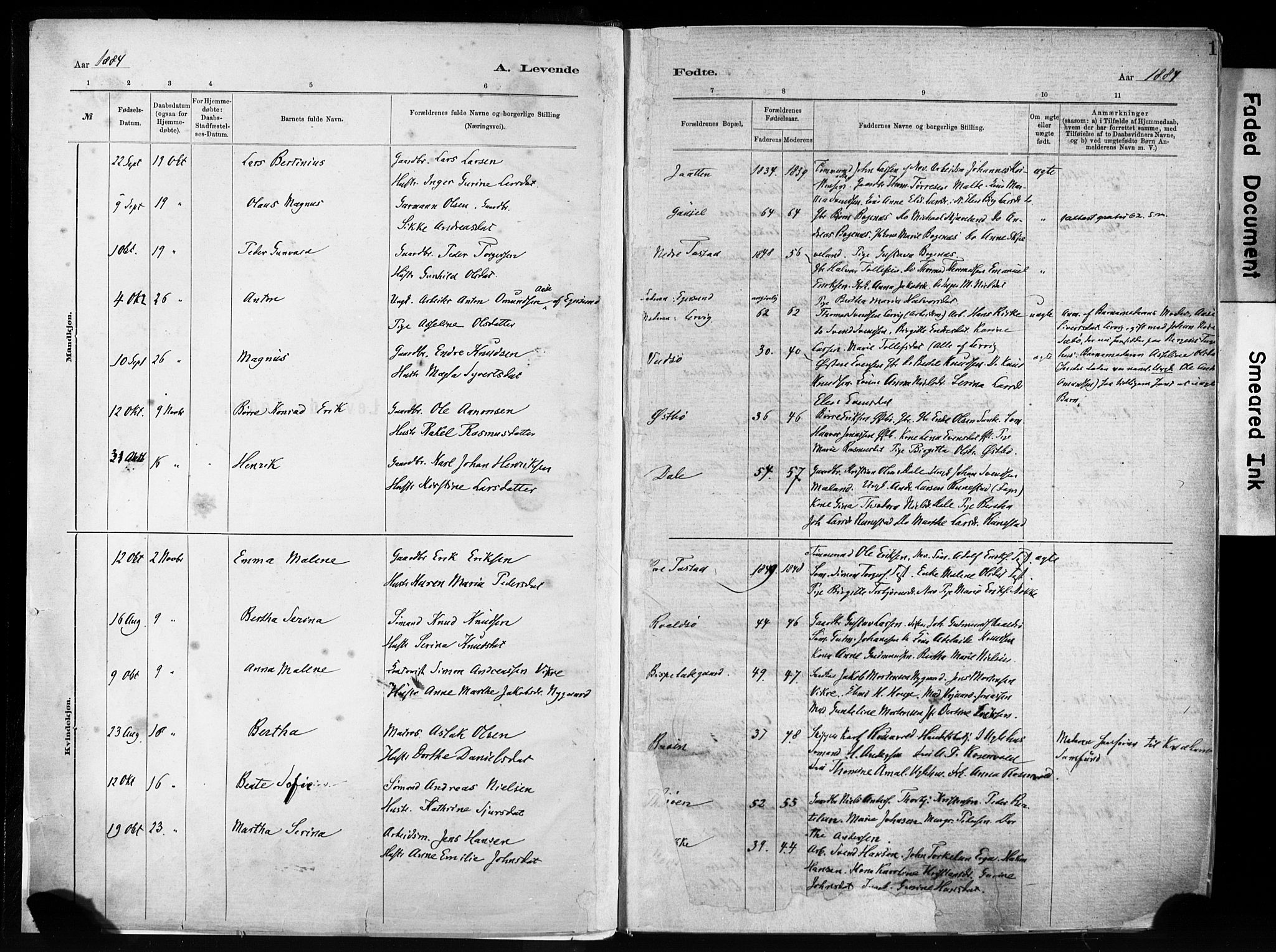 Hetland sokneprestkontor, SAST/A-101826/30/30BA/L0011: Parish register (official) no. A 11, 1884-1911, p. 1