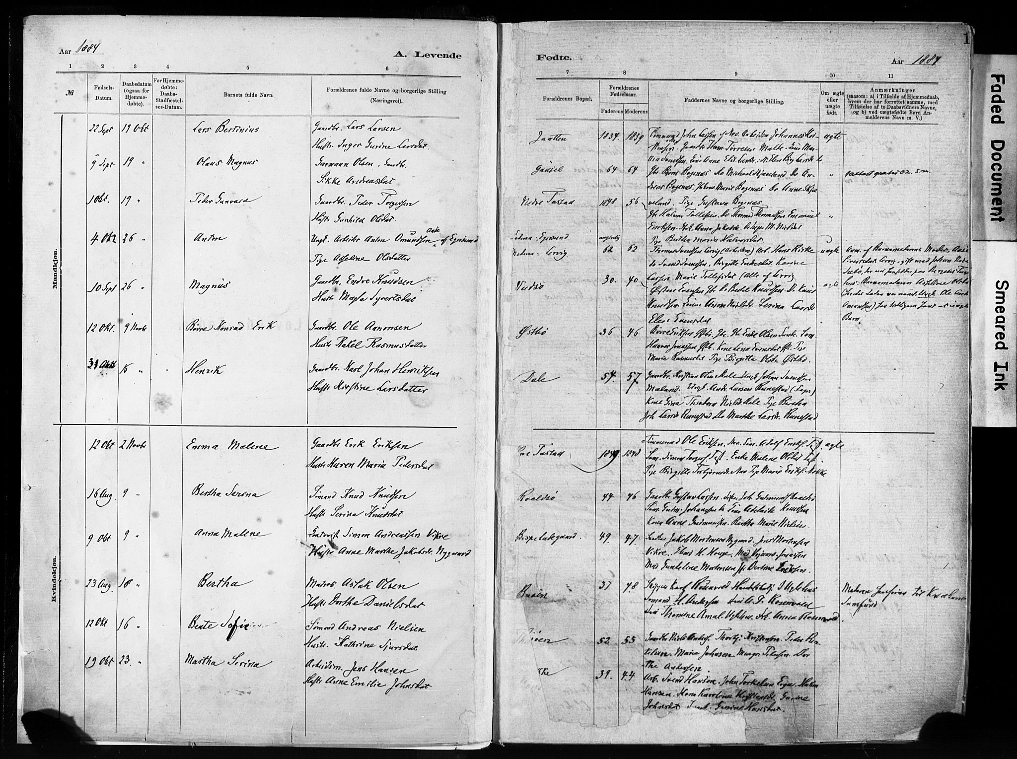 Hetland sokneprestkontor, AV/SAST-A-101826/30/30BA/L0011: Parish register (official) no. A 11, 1884-1911, p. 1