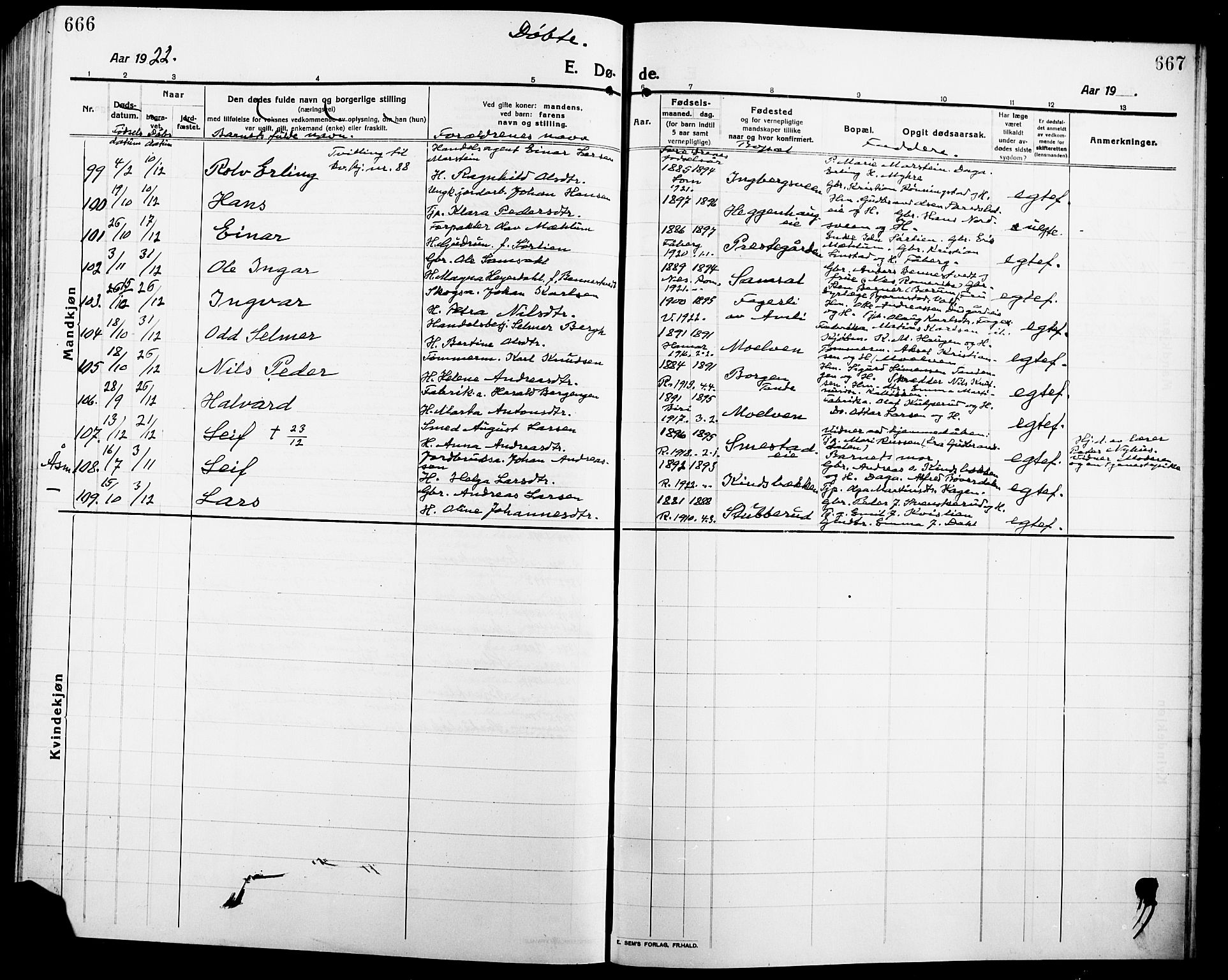 Ringsaker prestekontor, AV/SAH-PREST-014/L/La/L0018: Parish register (copy) no. 18, 1913-1922, p. 666-667