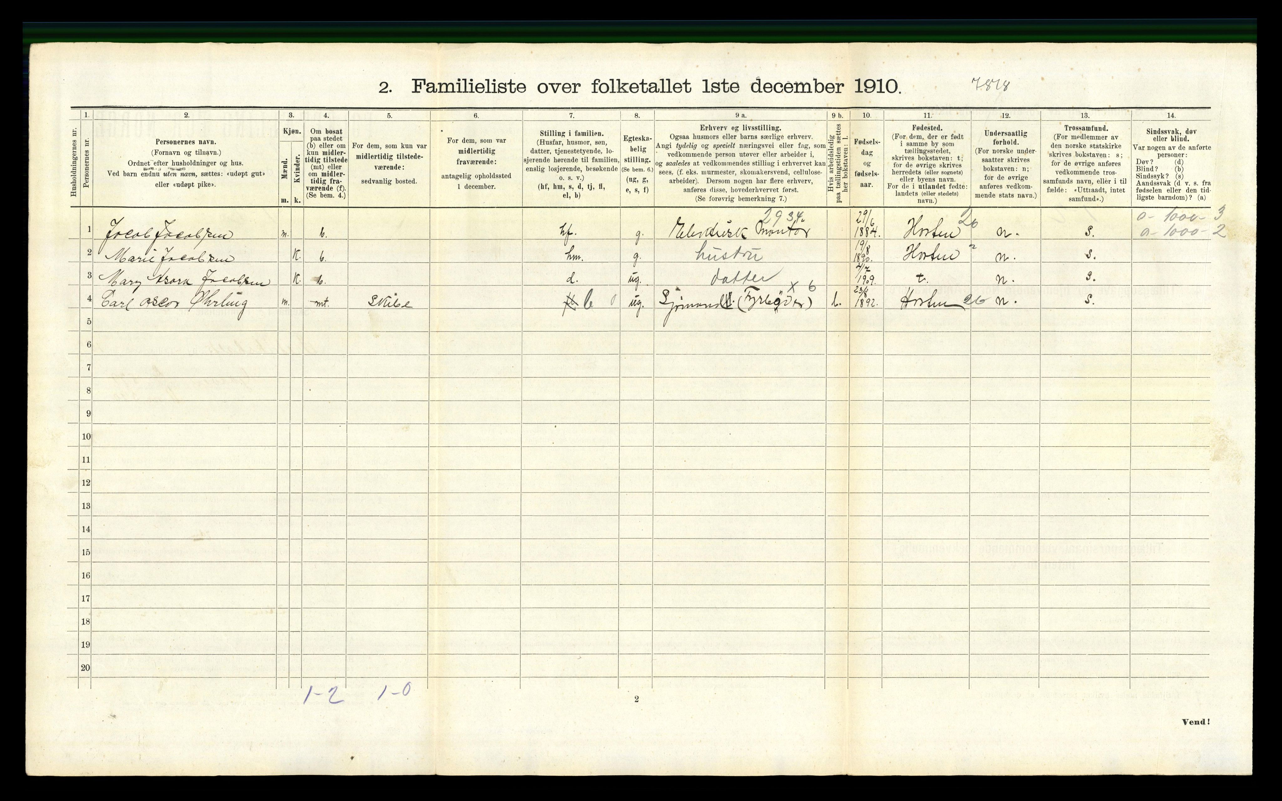 RA, 1910 census for Fredrikshald, 1910, p. 4905