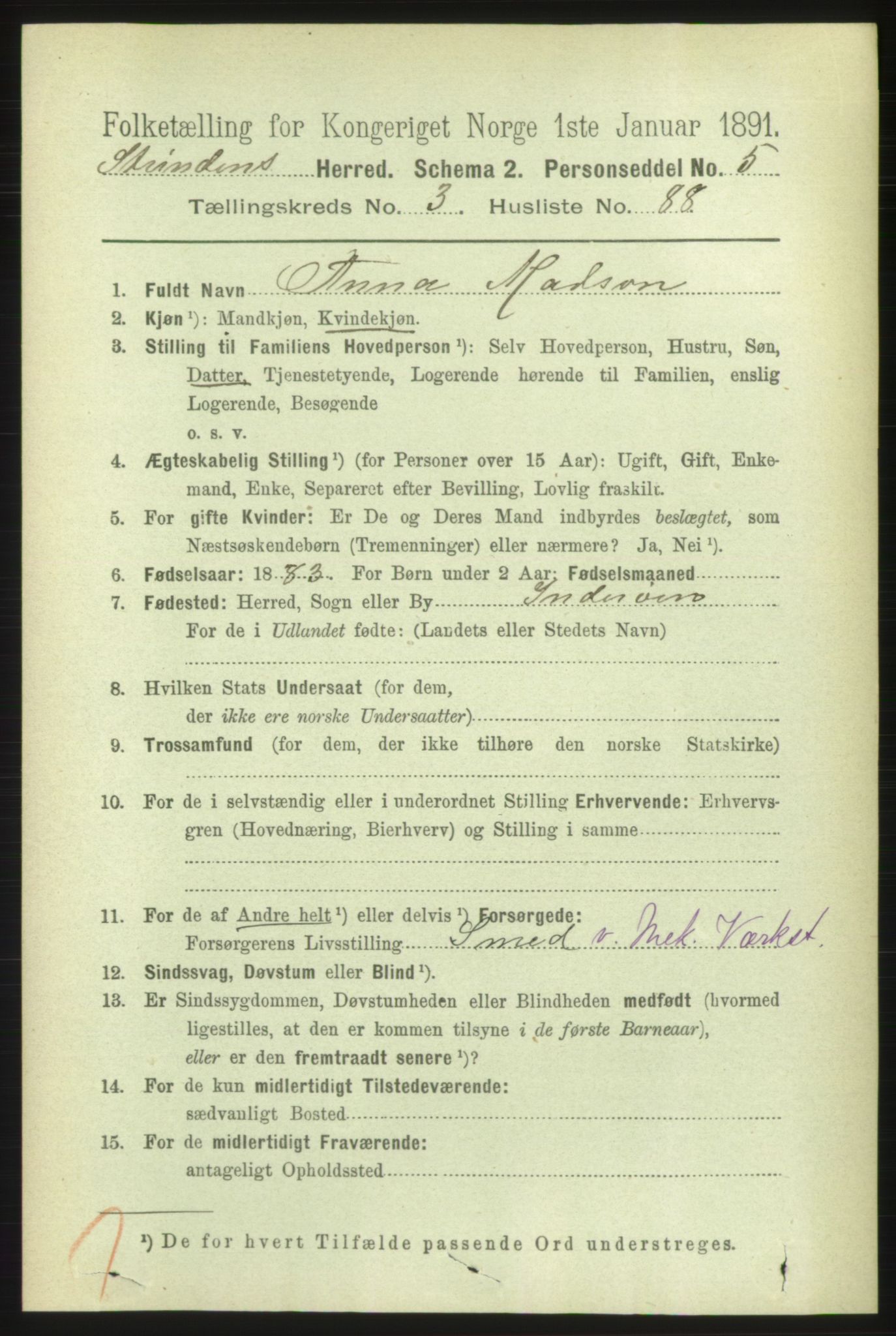 RA, 1891 census for 1660 Strinda, 1891, p. 3259