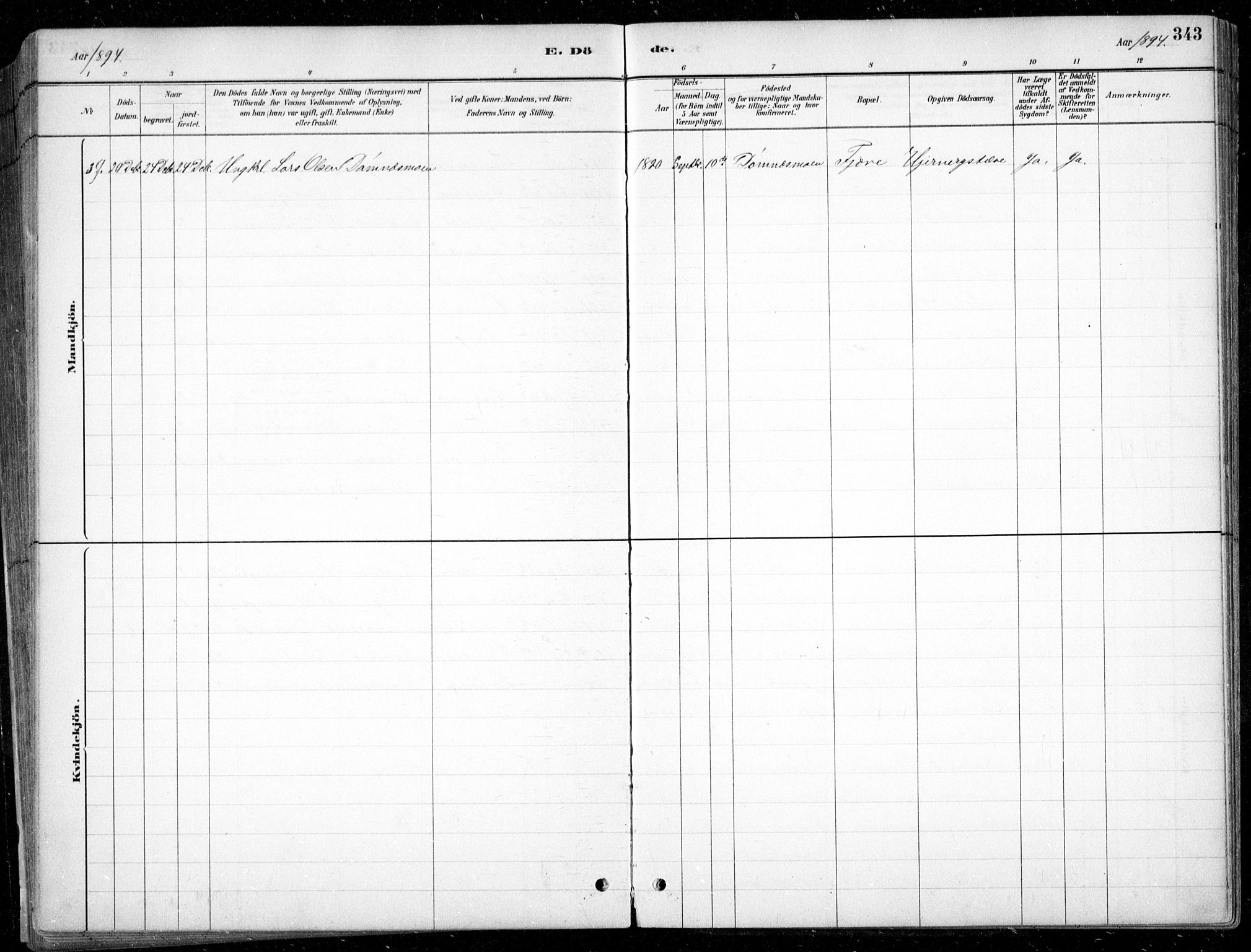 Fjære sokneprestkontor, AV/SAK-1111-0011/F/Fb/L0011: Parish register (copy) no. B 11, 1881-1905, p. 343