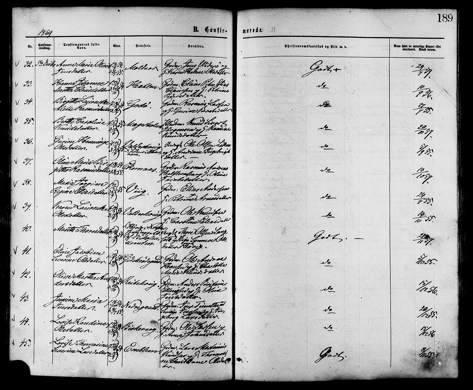 Ministerialprotokoller, klokkerbøker og fødselsregistre - Møre og Romsdal, AV/SAT-A-1454/528/L0399: Parish register (official) no. 528A10, 1864-1879, p. 189