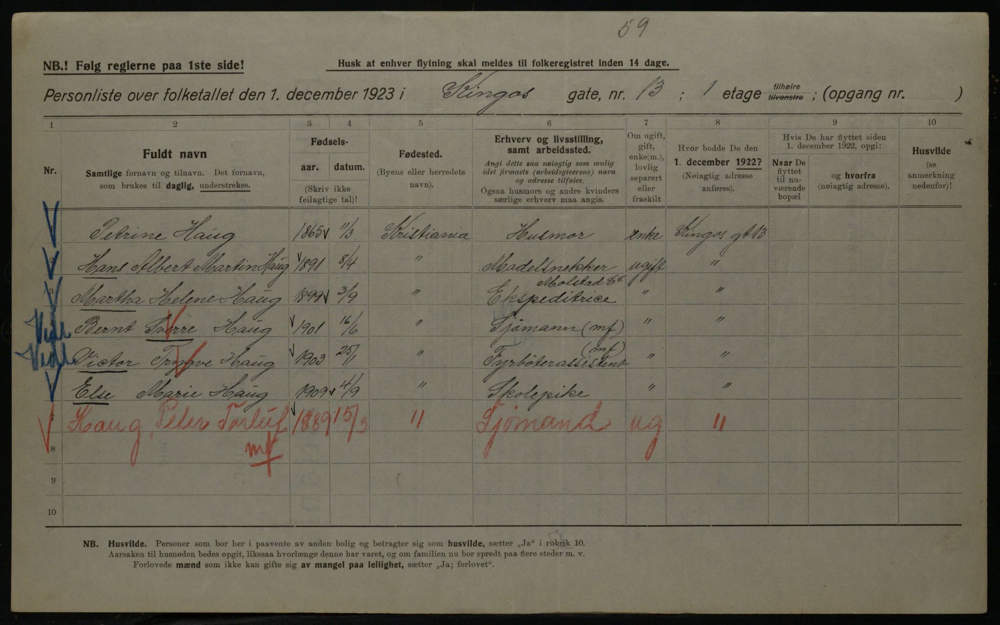 OBA, Municipal Census 1923 for Kristiania, 1923, p. 55507