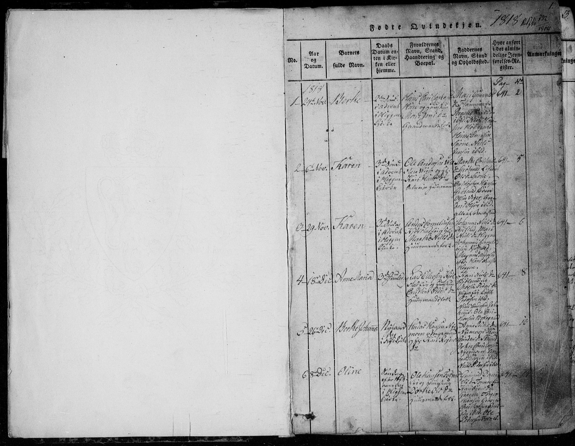 Modum kirkebøker, AV/SAKO-A-234/G/Ga/L0001: Parish register (copy) no. I 1, 1818-1824, p. 0-1