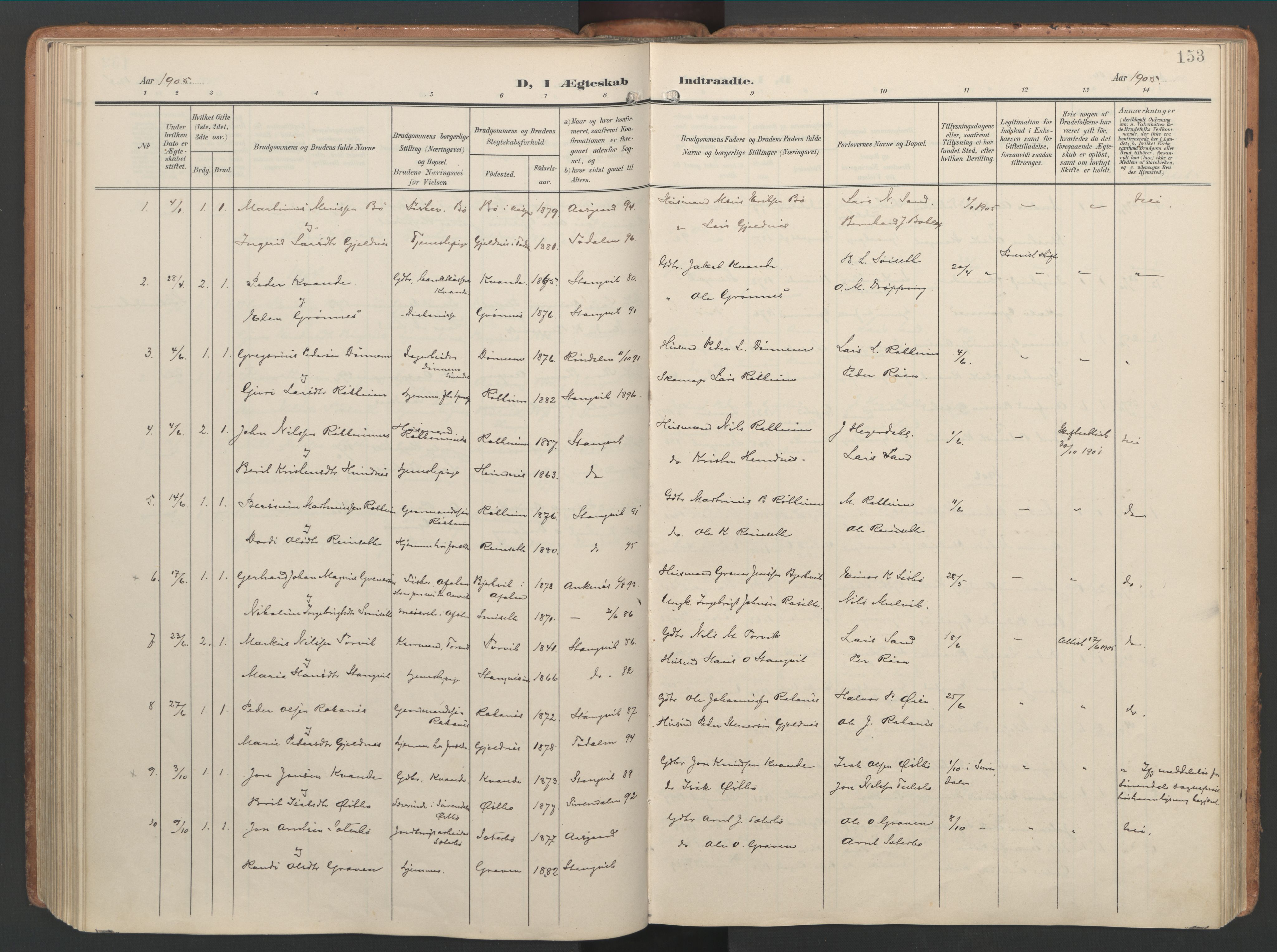 Ministerialprotokoller, klokkerbøker og fødselsregistre - Møre og Romsdal, AV/SAT-A-1454/592/L1030: Parish register (official) no. 592A08, 1901-1925, p. 153