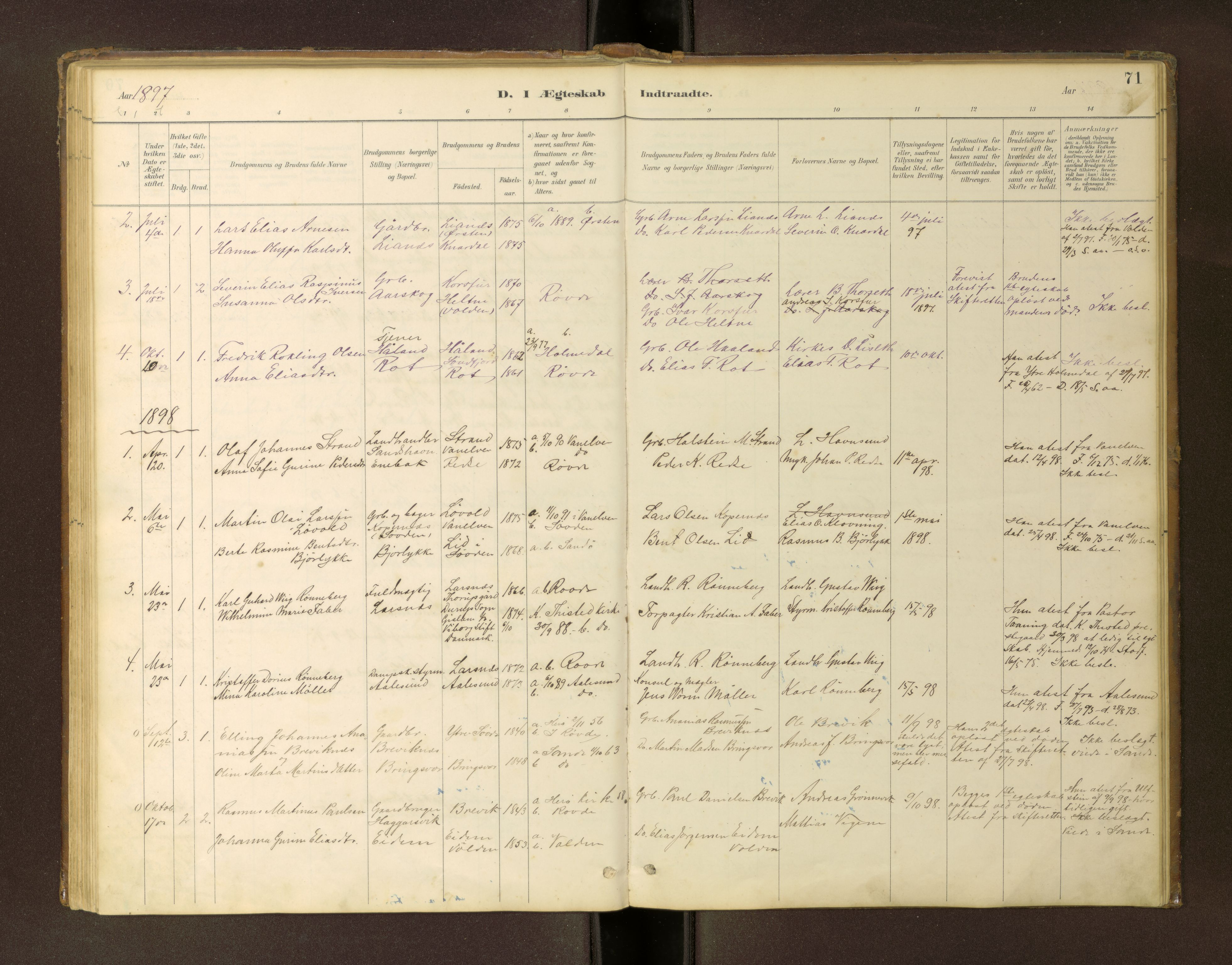 Ministerialprotokoller, klokkerbøker og fødselsregistre - Møre og Romsdal, SAT/A-1454/504/L0060: Parish register (copy) no. 504C02, 1884-1903, p. 71