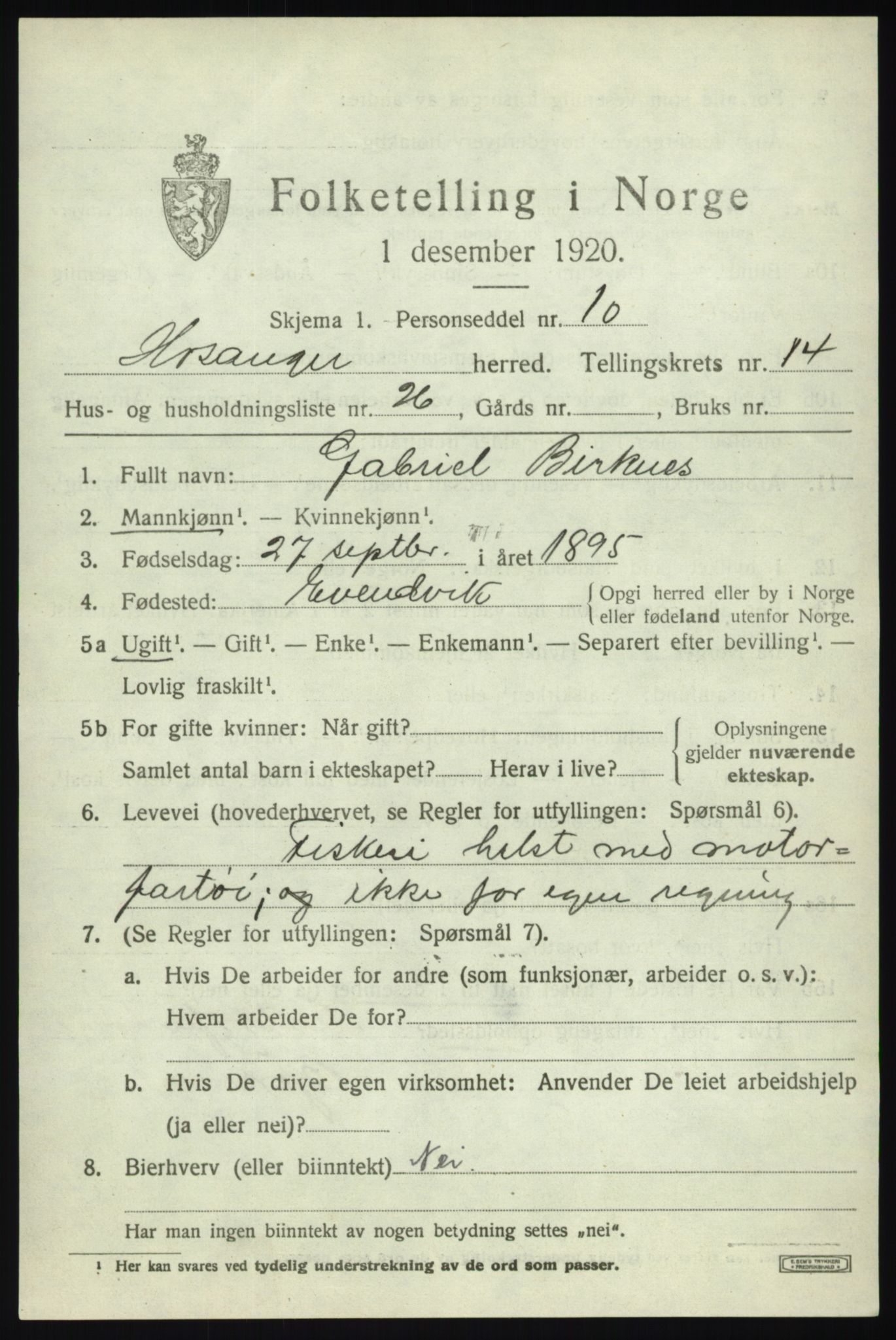 SAB, 1920 census for Hosanger, 1920, p. 5825