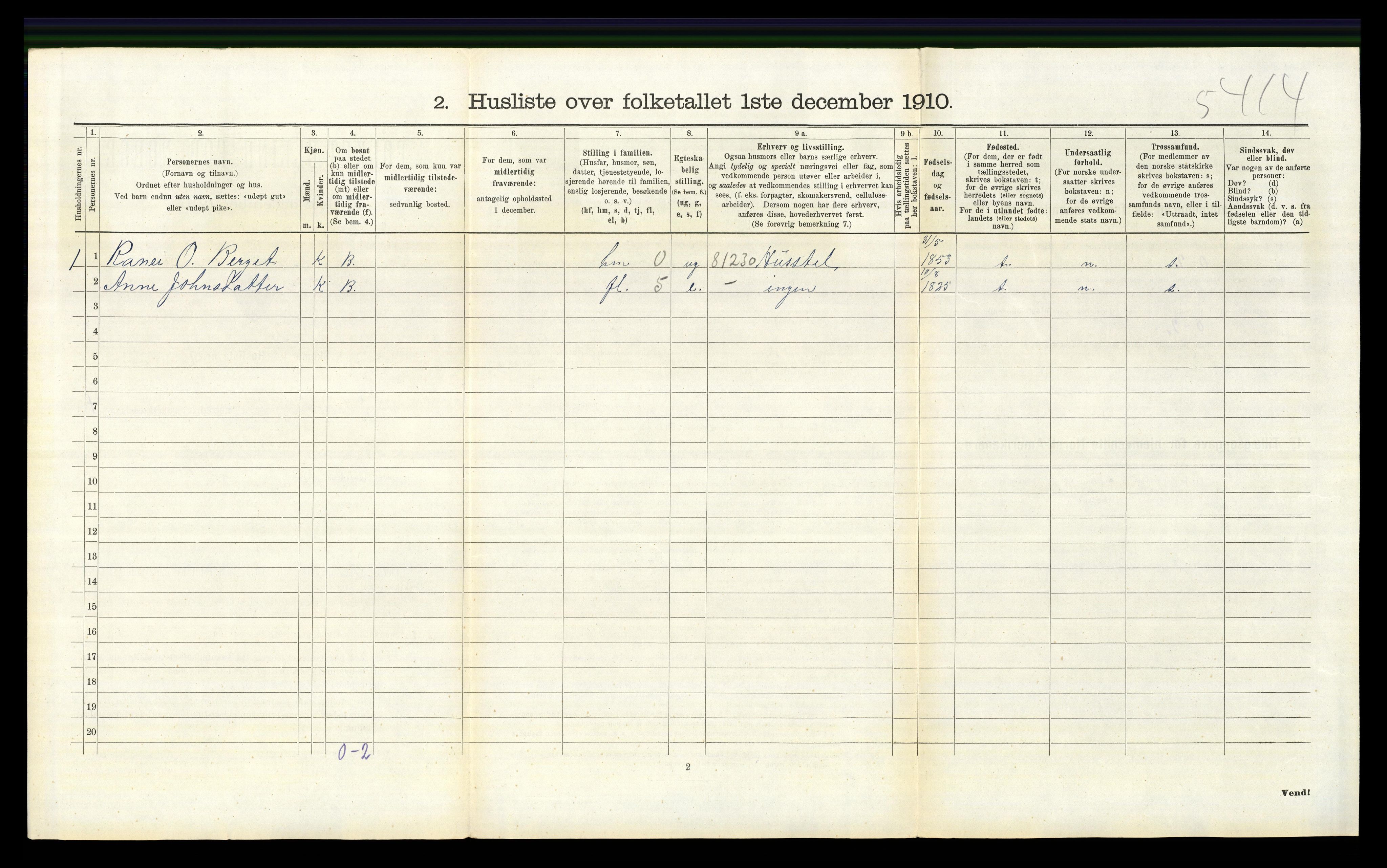 RA, 1910 census for Vestre Gausdal, 1910, p. 536