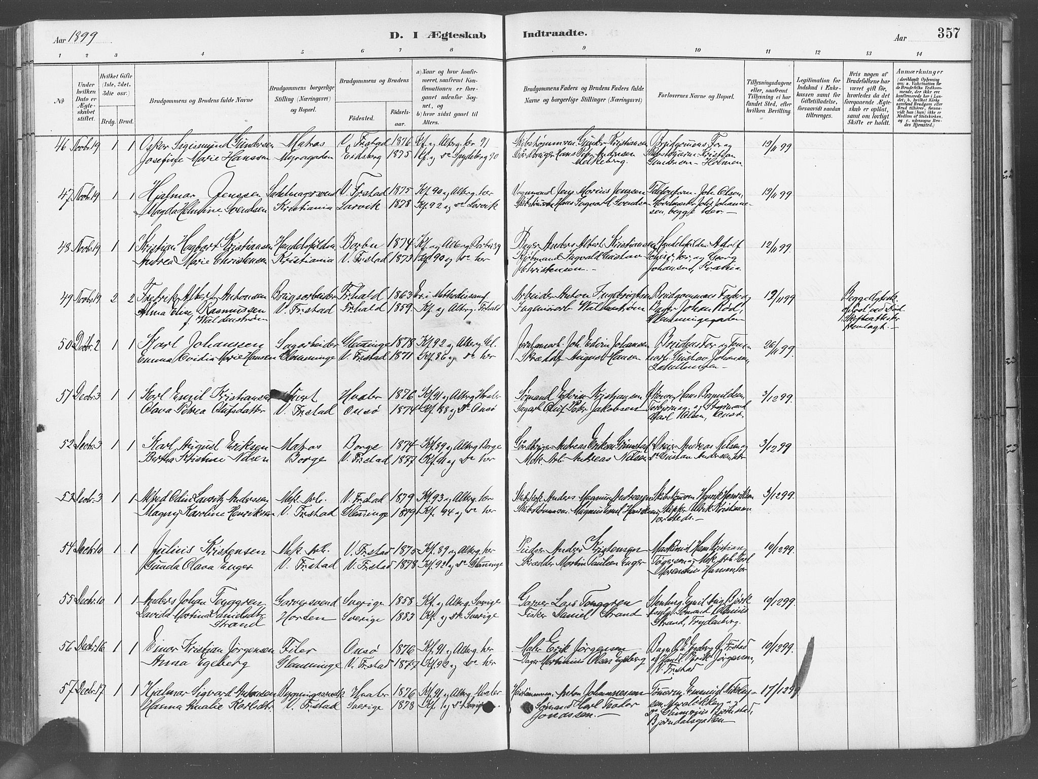 Fredrikstad domkirkes prestekontor Kirkebøker, SAO/A-10906/G/Ga/L0003: Parish register (copy) no. 3, 1880-1900, p. 357