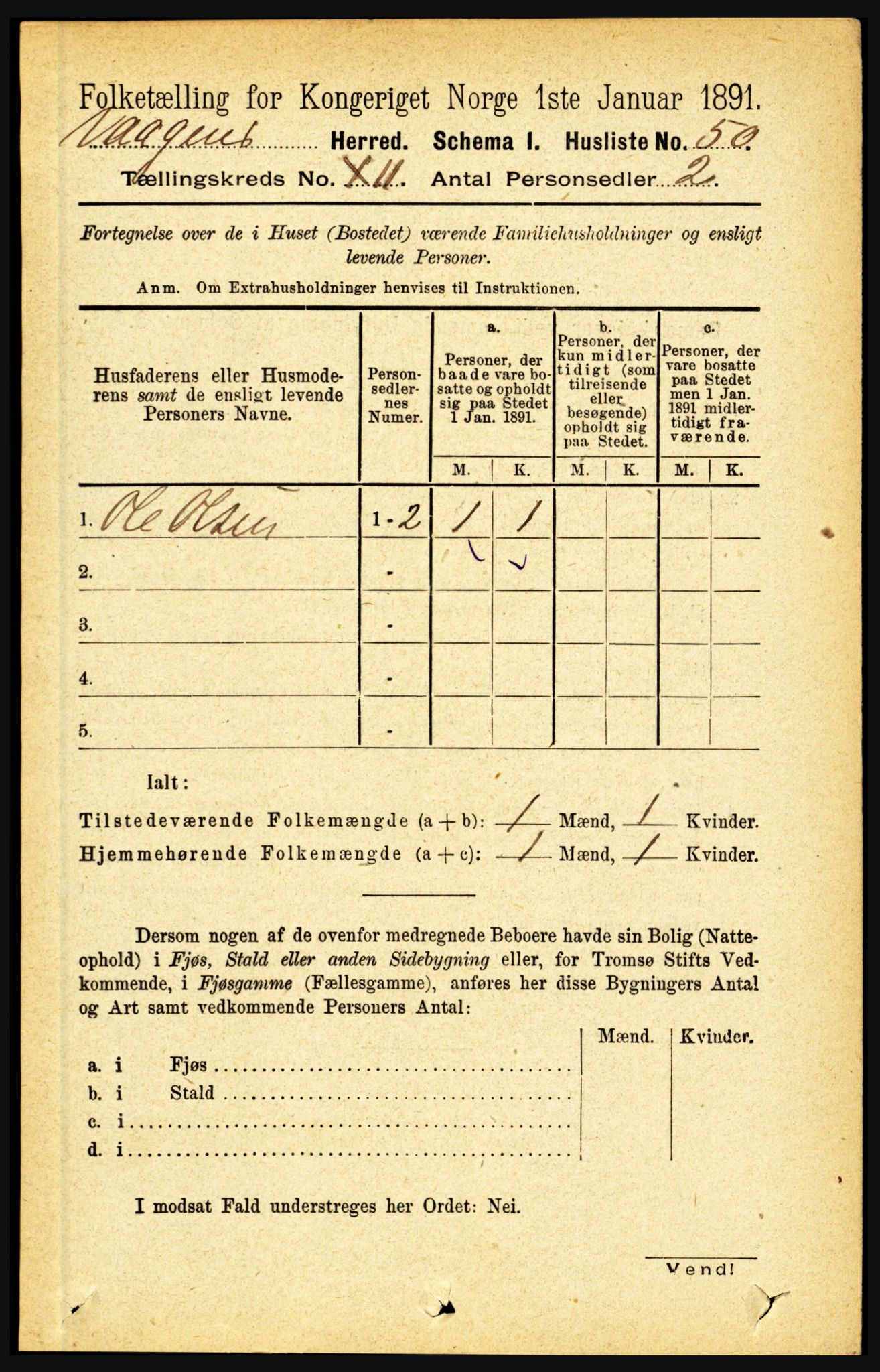 RA, 1891 census for 1865 Vågan, 1891, p. 2883