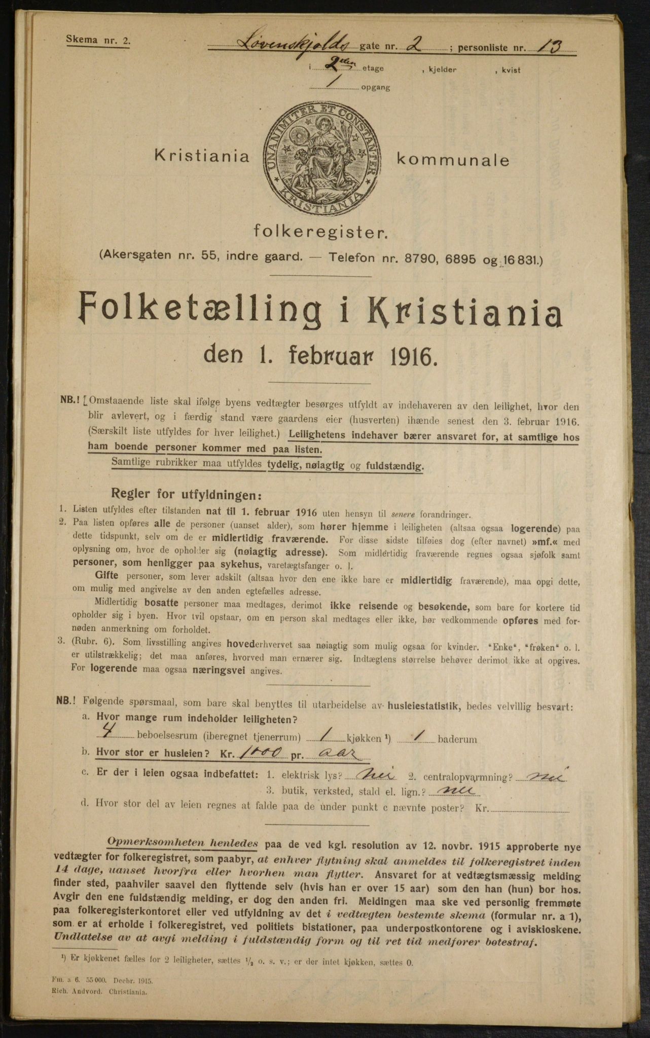 OBA, Municipal Census 1916 for Kristiania, 1916, p. 60108