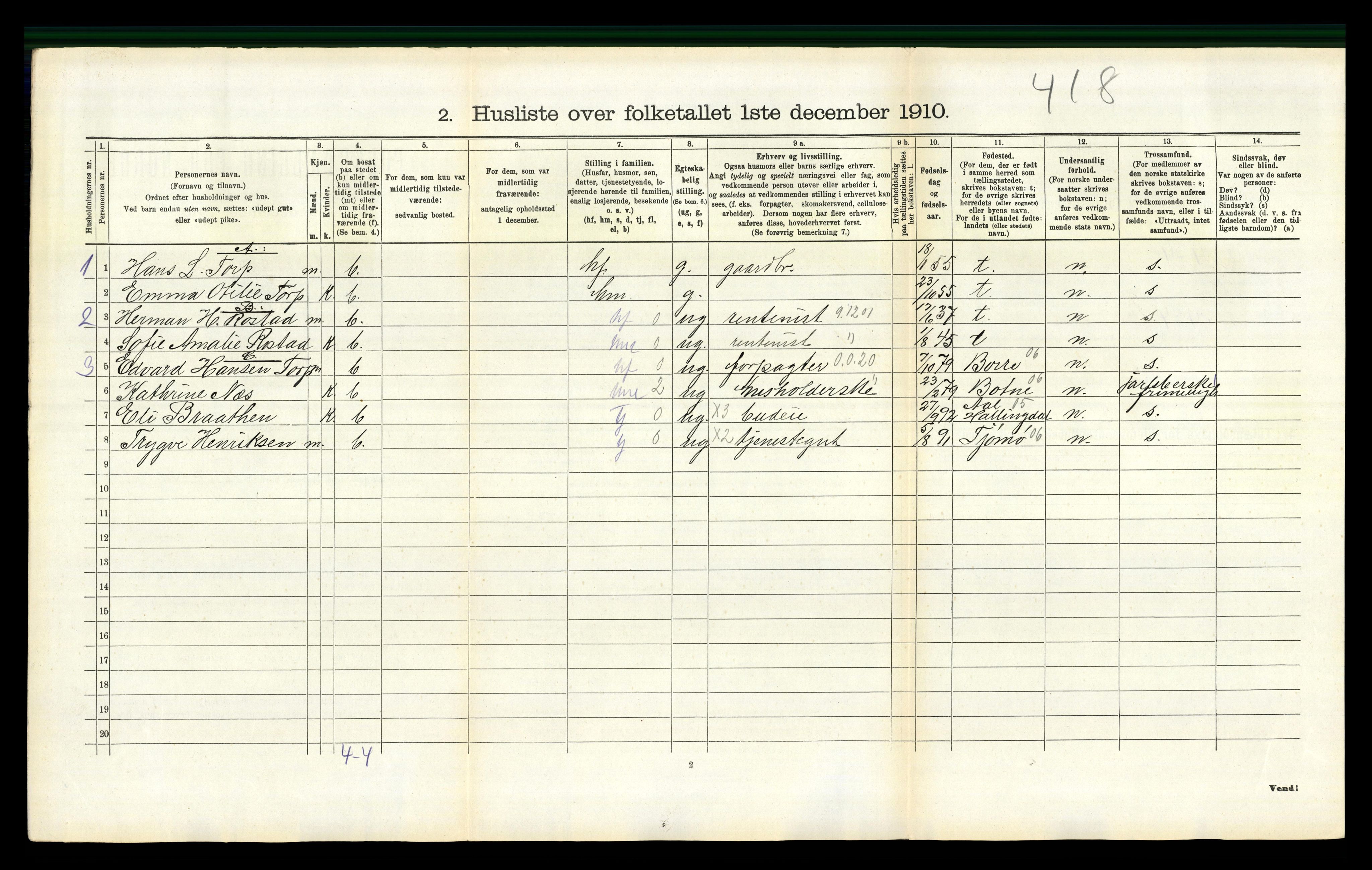 RA, 1910 census for Våle, 1910, p. 183