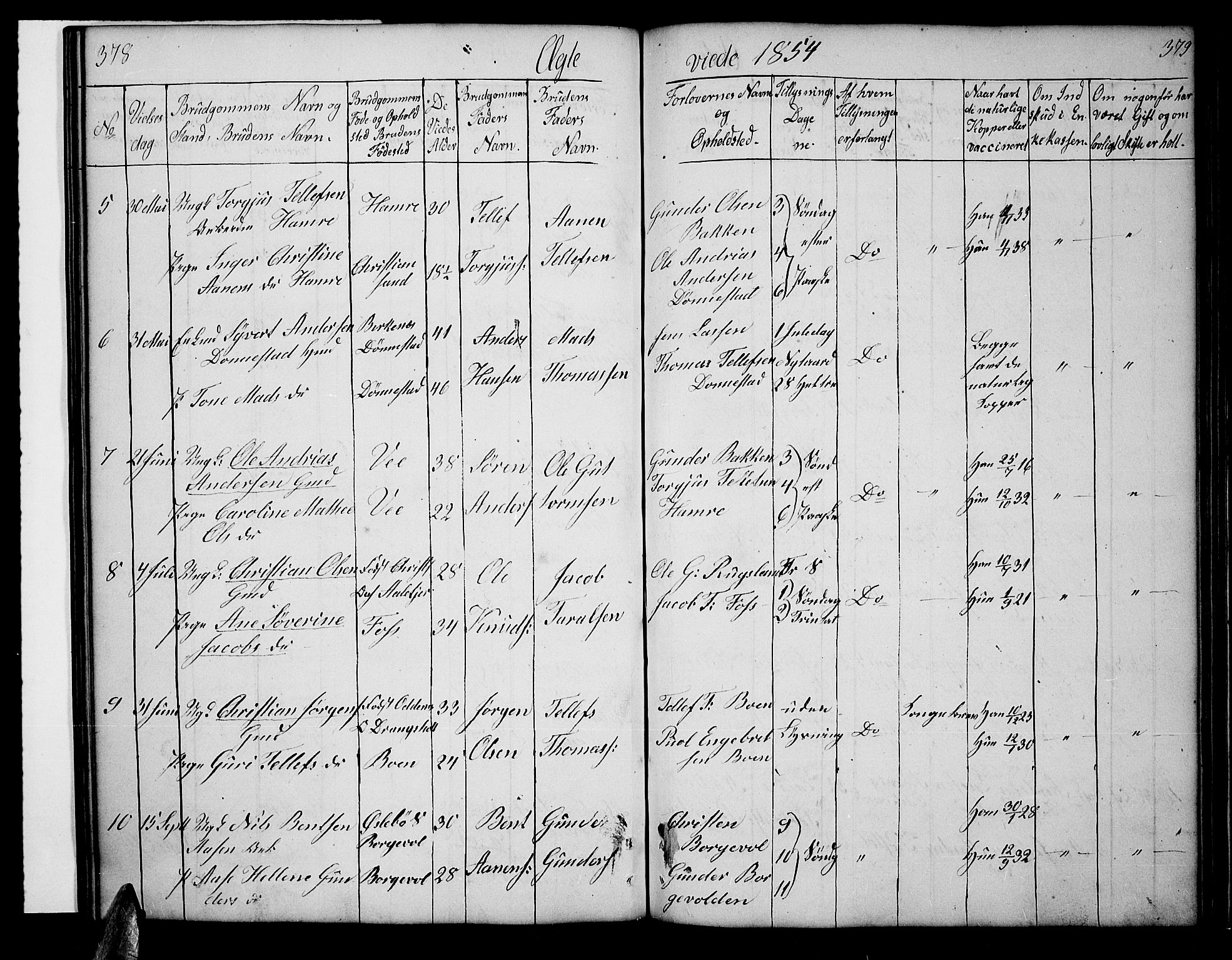 Tveit sokneprestkontor, SAK/1111-0043/F/Fb/L0002: Parish register (copy) no. B 2, 1835-1854, p. 378-379