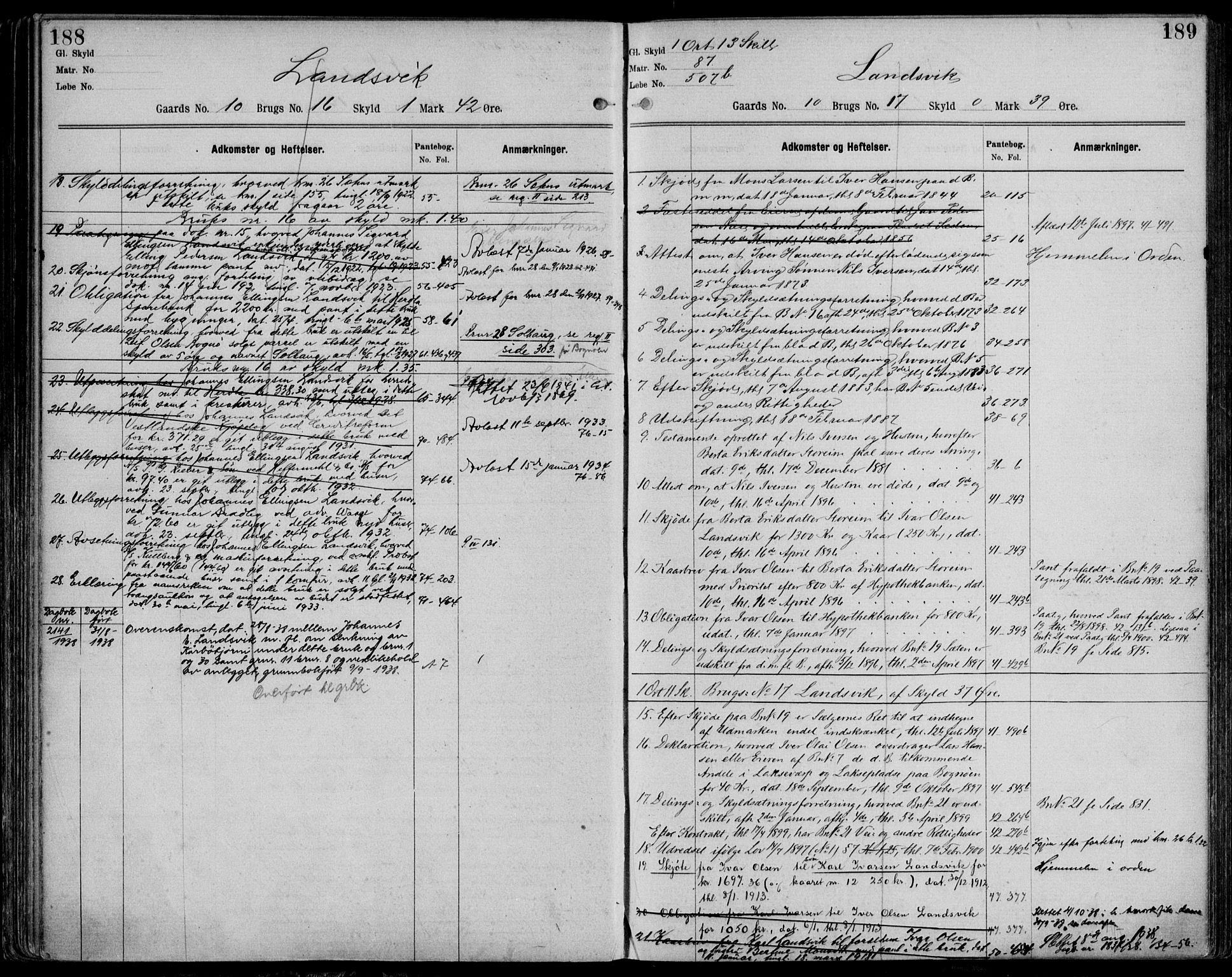 Nordhordland sorenskrivar, AV/SAB-A-2901/1/G/Ga/Gaaa/L0044: Mortgage register no. II.A.a.44, 1893-1952, p. 188-189