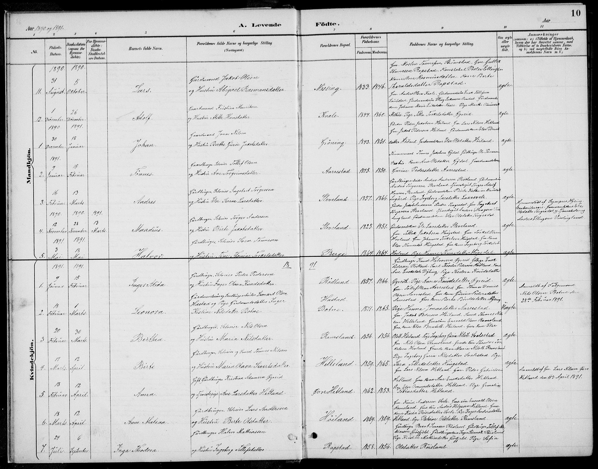 Helleland sokneprestkontor, AV/SAST-A-101810: Parish register (copy) no. B 4, 1887-1941, p. 10