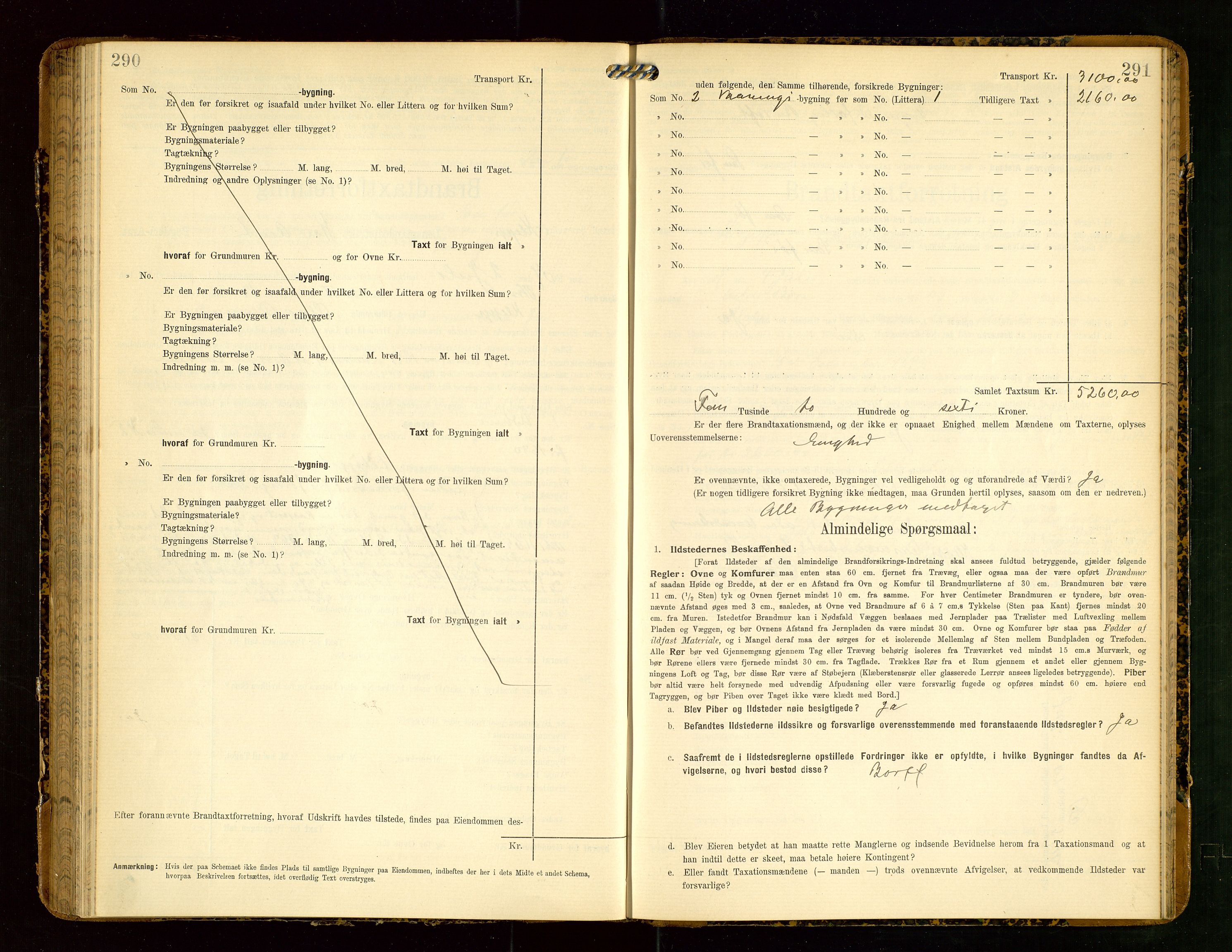 Klepp lensmannskontor, AV/SAST-A-100163/Goc/L0004: "Brandtaxationsprotokol" m/register, 1906-1908, p. 290-291