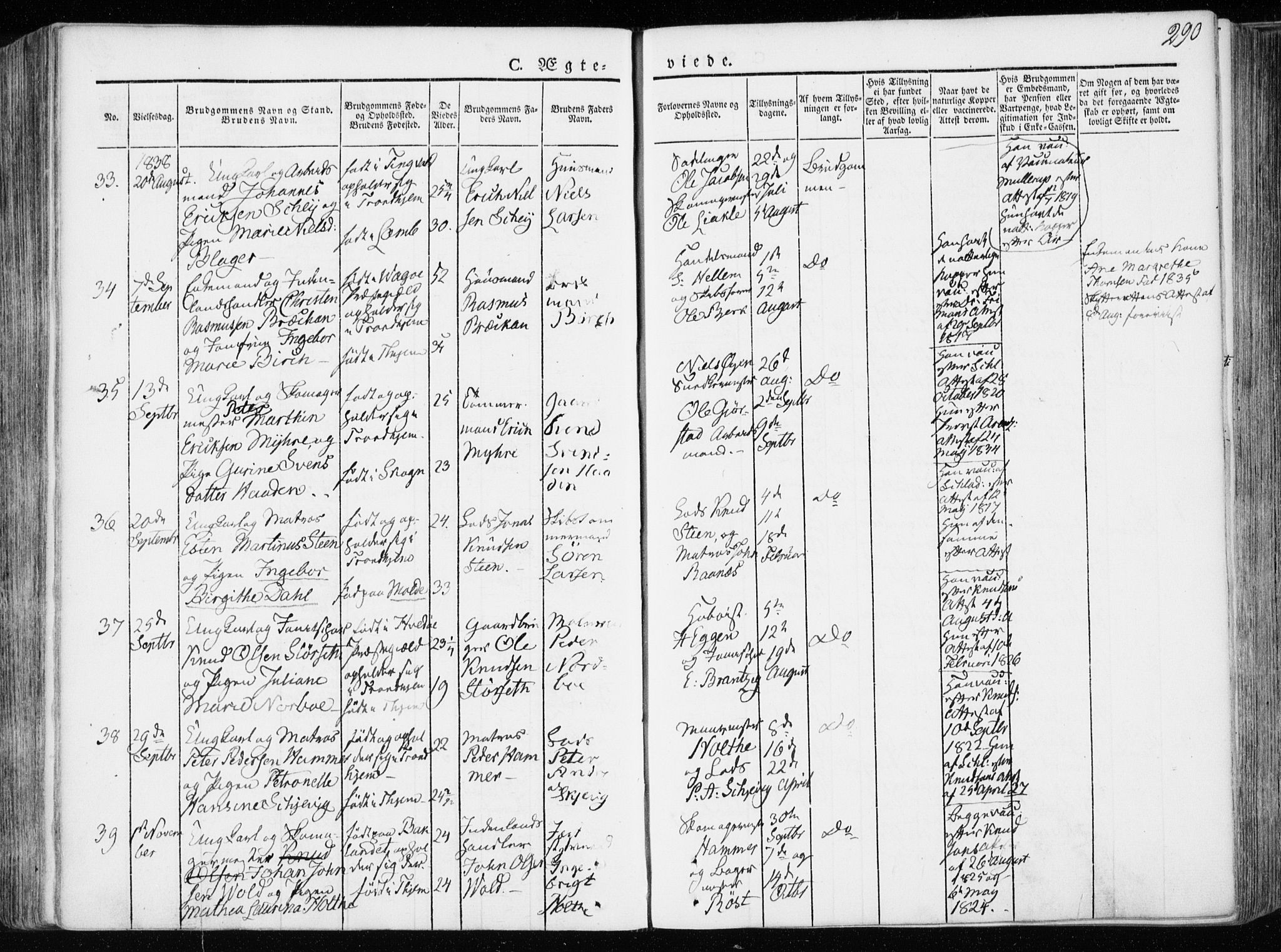Ministerialprotokoller, klokkerbøker og fødselsregistre - Sør-Trøndelag, SAT/A-1456/601/L0047: Parish register (official) no. 601A15, 1831-1839, p. 290