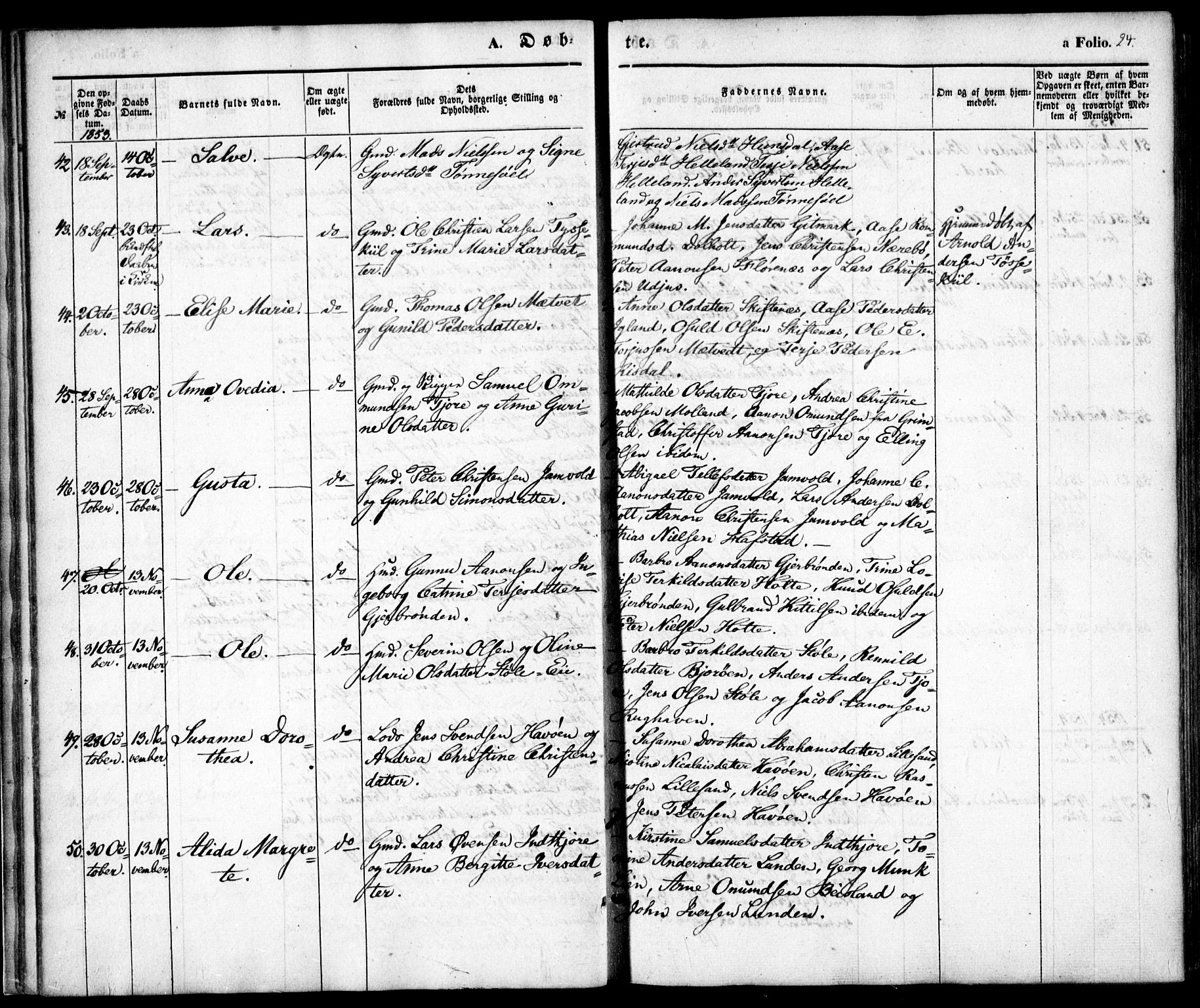 Hommedal sokneprestkontor, AV/SAK-1111-0023/F/Fa/Fab/L0004: Parish register (official) no. A 4, 1848-1860, p. 24