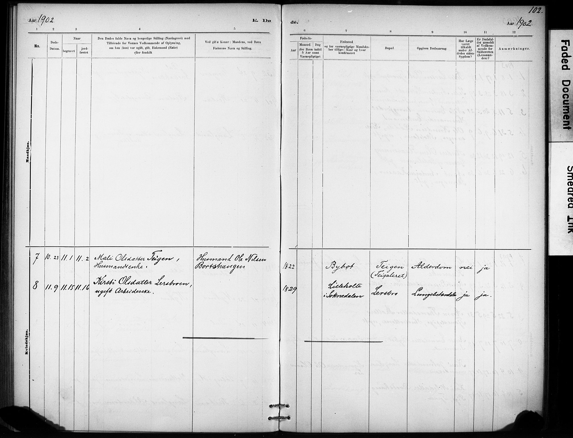 Ministerialprotokoller, klokkerbøker og fødselsregistre - Sør-Trøndelag, AV/SAT-A-1456/693/L1119: Parish register (official) no. 693A01, 1887-1905, p. 102