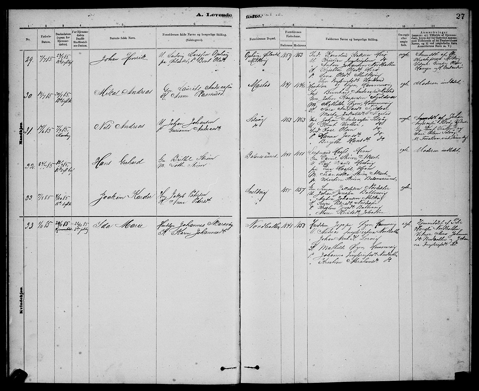 Ministerialprotokoller, klokkerbøker og fødselsregistre - Sør-Trøndelag, SAT/A-1456/637/L0562: Parish register (copy) no. 637C03, 1883-1898, p. 27