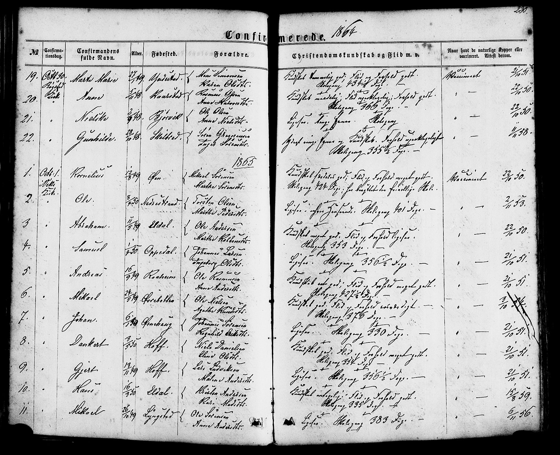 Gaular sokneprestembete, SAB/A-80001/H/Haa: Parish register (official) no. A 5, 1860-1881, p. 230