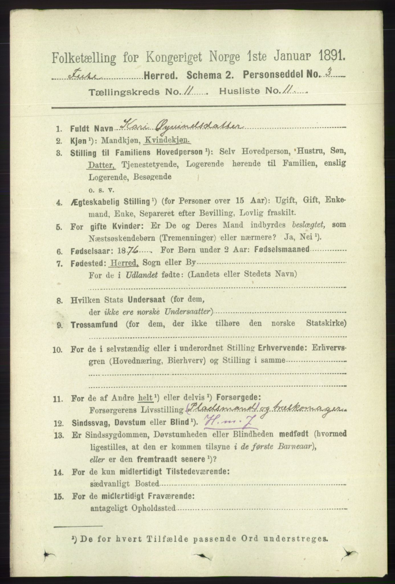 RA, 1891 census for 1241 Fusa, 1891, p. 2175