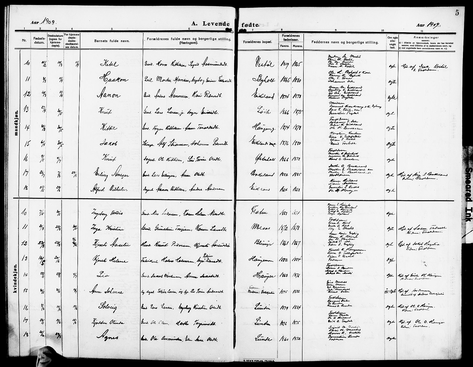 Gjerstad sokneprestkontor, AV/SAK-1111-0014/F/Fb/Fba/L0008: Parish register (copy) no. B 8, 1909-1925, p. 5