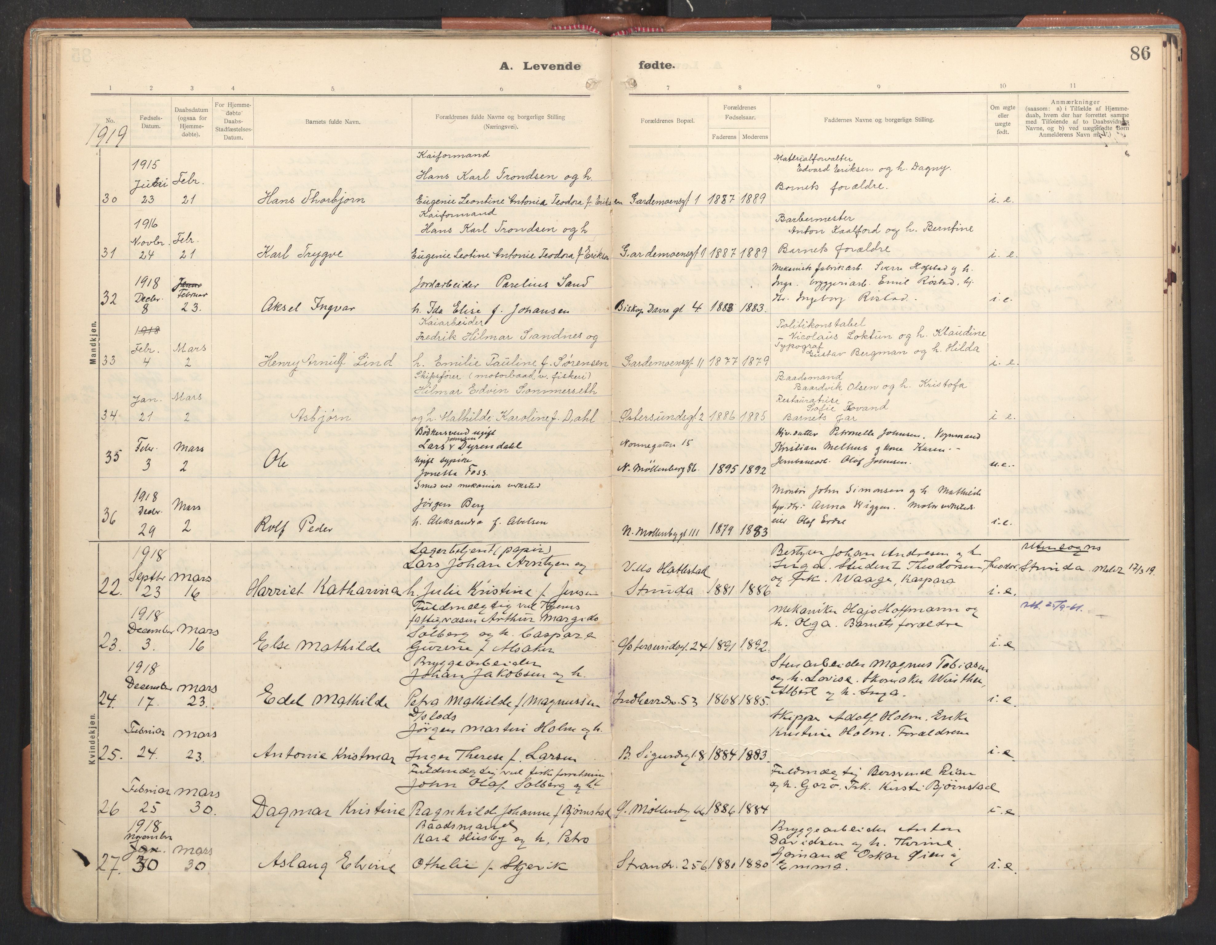 Ministerialprotokoller, klokkerbøker og fødselsregistre - Sør-Trøndelag, AV/SAT-A-1456/605/L0246: Parish register (official) no. 605A08, 1916-1920, p. 86