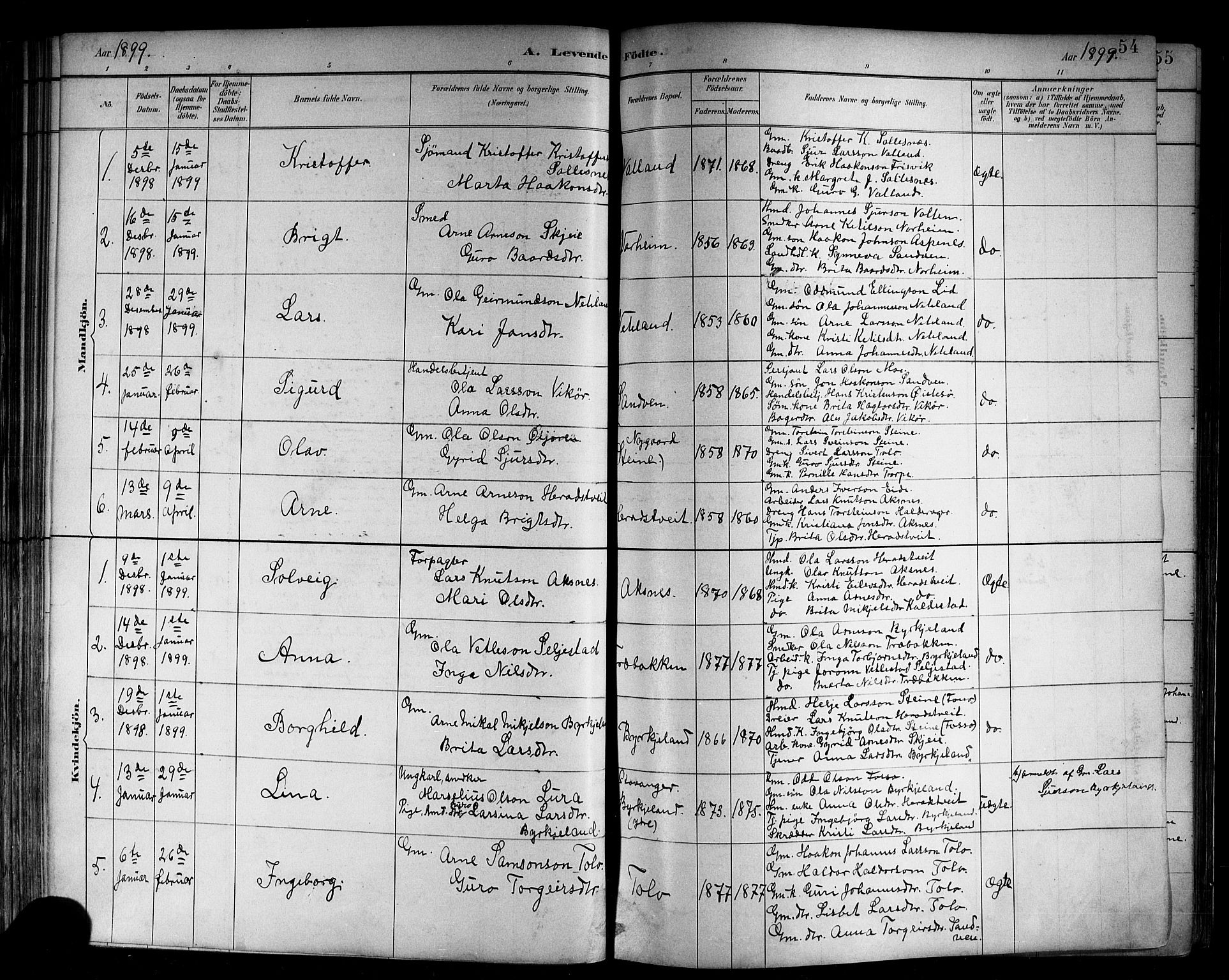 Kvam sokneprestembete, SAB/A-76201/H/Hab: Parish register (copy) no. B 3, 1884-1916, p. 54