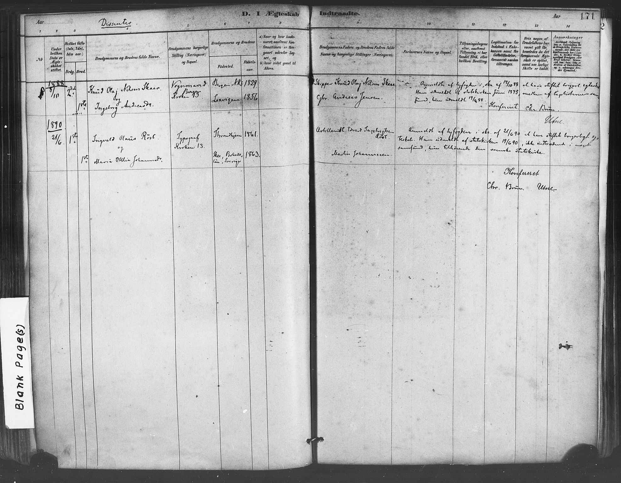 Mariakirken Sokneprestembete, SAB/A-76901/H/Haa/L0007: Parish register (official) no. A 7, 1878-1893, p. 171